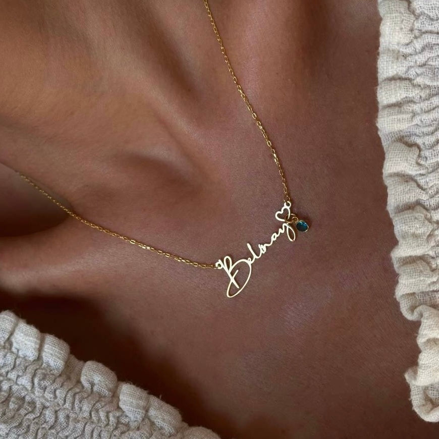 NAMENSKETTE MIT HERZ UND GEBURTSSTEIN| 925 SILBER