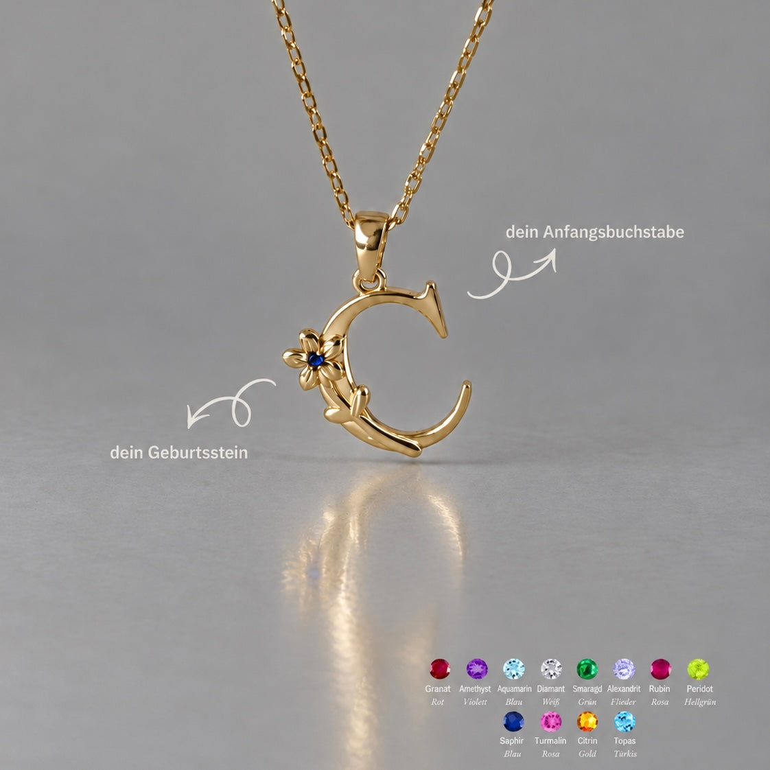 GEBURTSBLUME BUCHSTABEN HALSKETTE| 925 SILBER