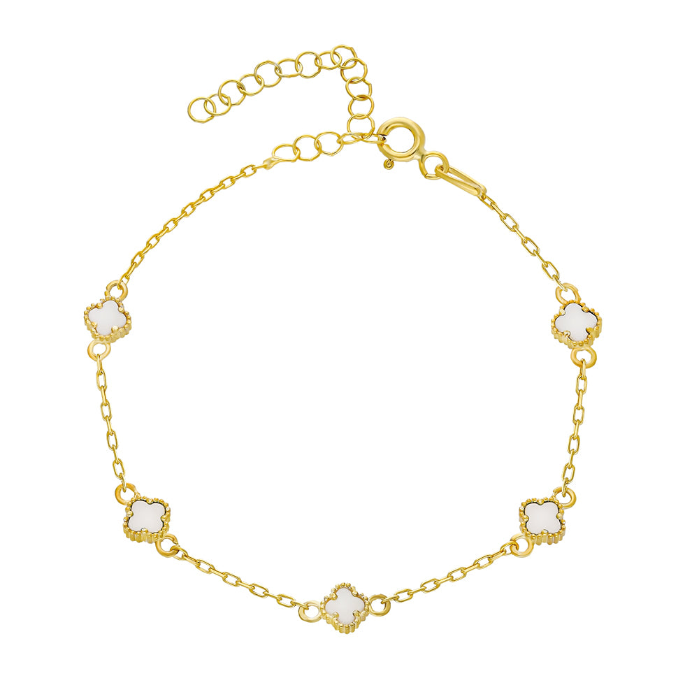 MINIMAL WEISSE KLEE ARMKETTE | 925 SILBER