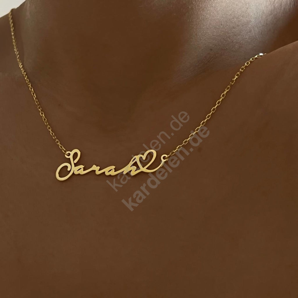 14K GOLD HERZ SYMBOL WAAGERECHT NAMENSKETTE (8603022623063)