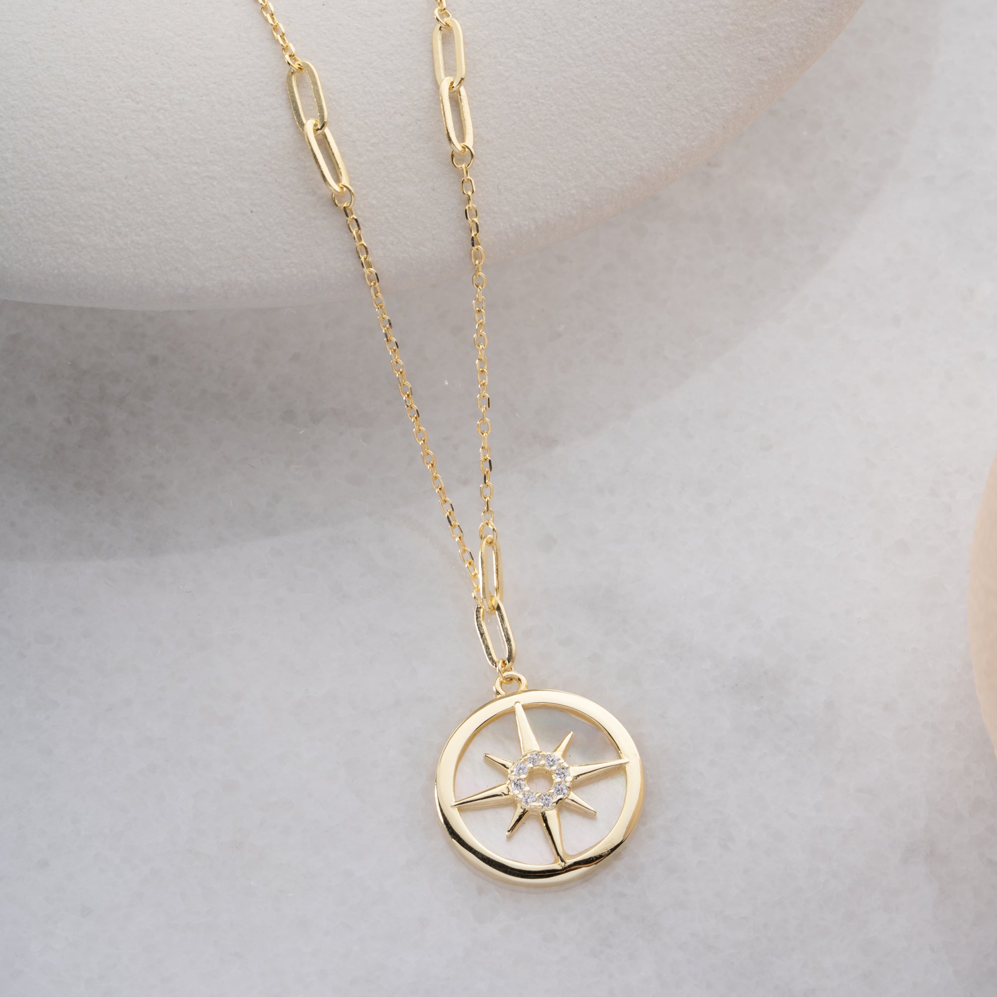 POLARSTERN-PLÄTTCHEN GOLD HALSKETTE | 925 SILBER