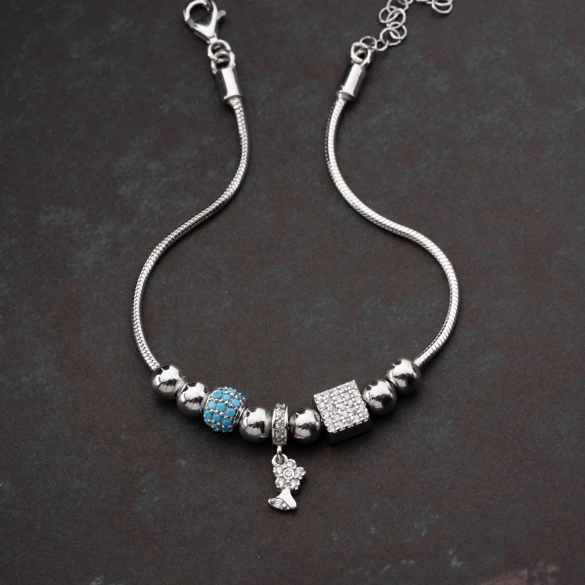 CHARM MIT STEIN ARMKETTE | 925 SILBER