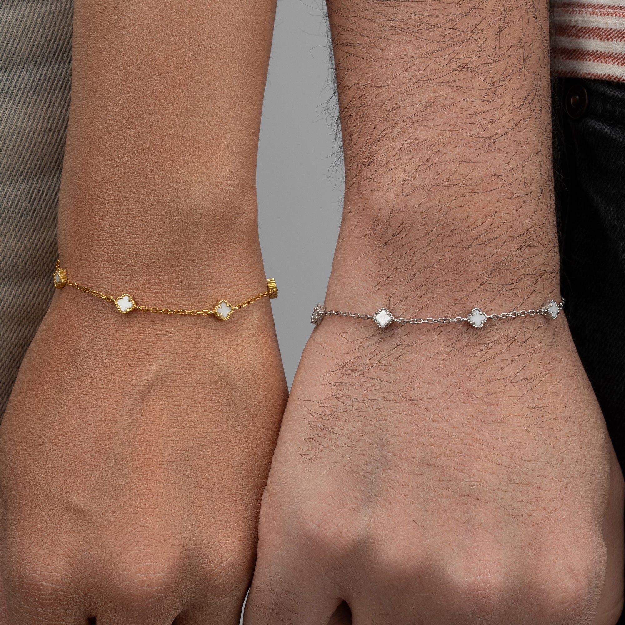 WEISSER KLEE FORZAKETTEN PAAR-ARMBÄNDER | 925 SILBER