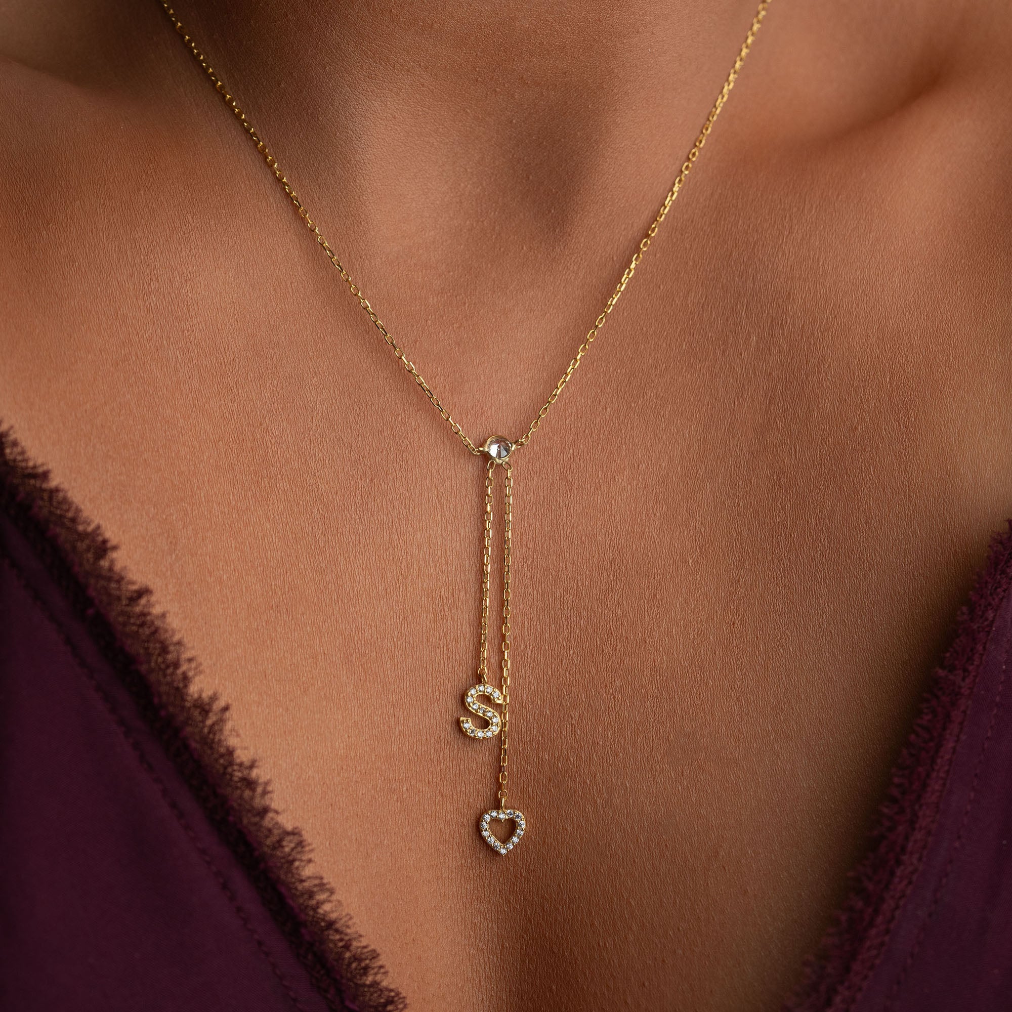 DUO HERZ LETTER HALSKETTE | 925 SILBER
