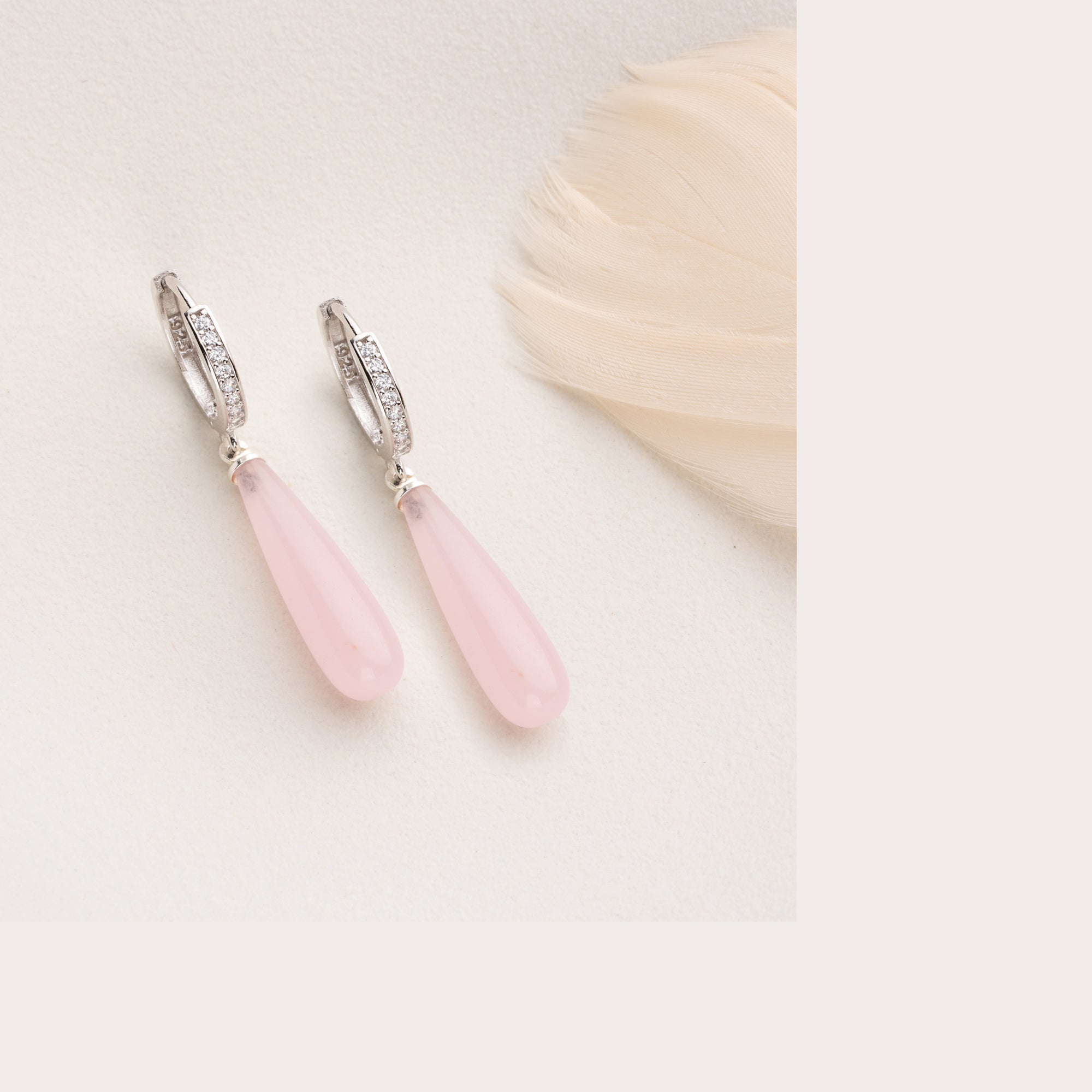 CREOLEN MIT ROSA TROPFENANHÄNGER OHRRINGE | 925 SILBER