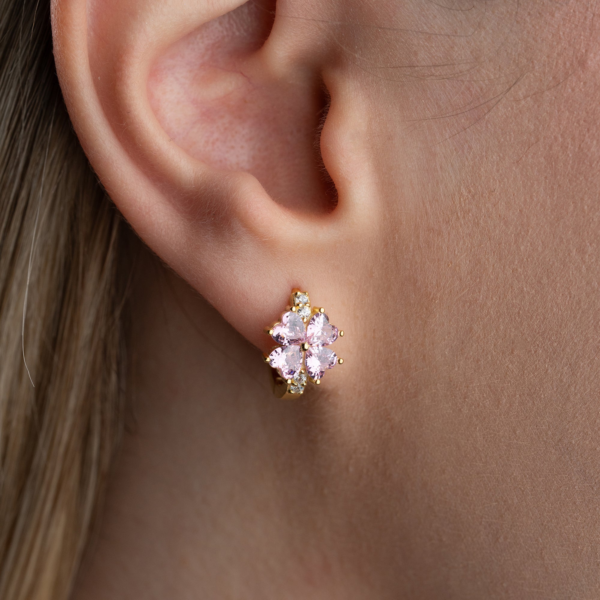 MINIMALISTISCHE BLUME MIT ROSA STEIN OHRRINGE | 925 SILBER