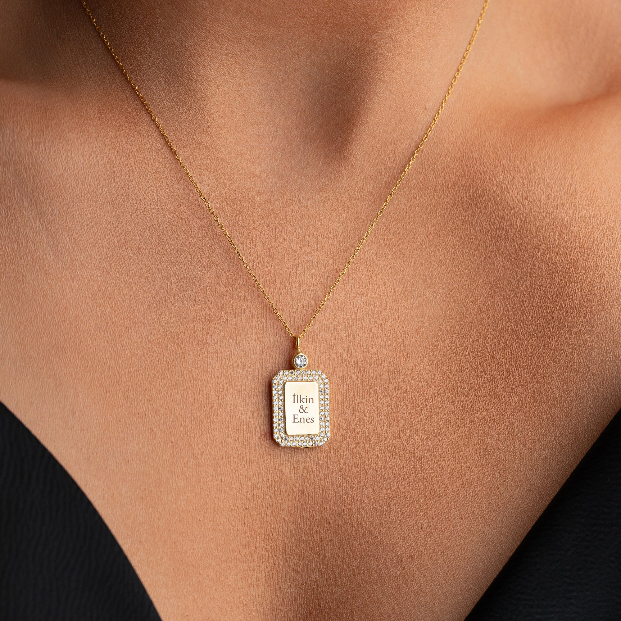 NAMENSPLATTE MIT STEINEN HALSKETTE | 925 SILBER