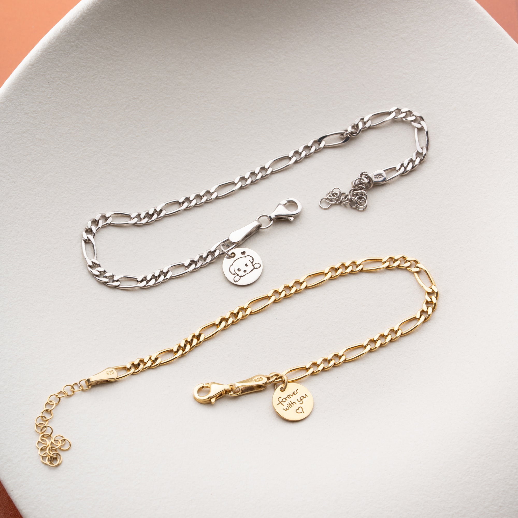 GRAVUR-FIGARO PAAR ARMKETTE | 925 SILBER