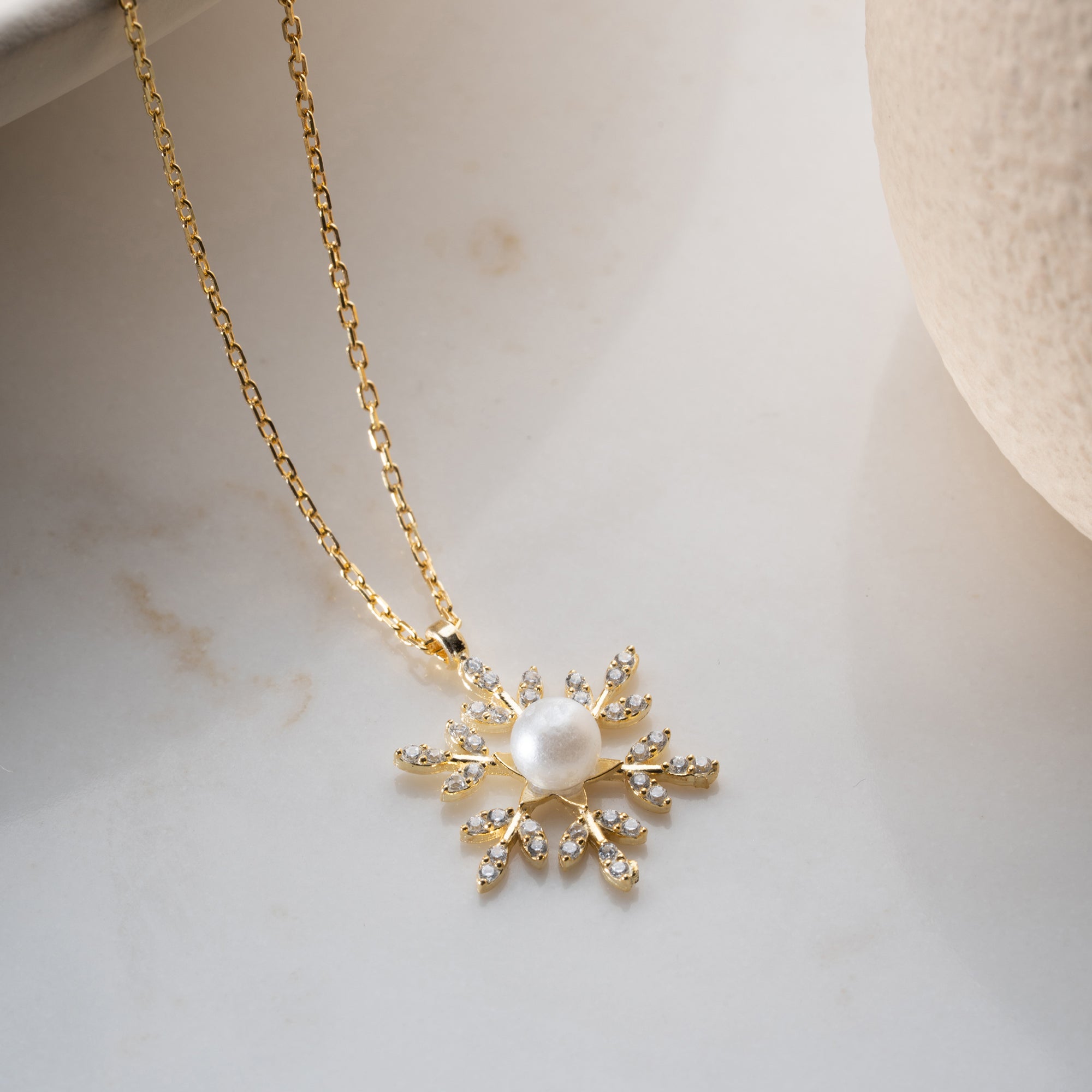 SCHNEEFLOCKE PEARL HALSKETTE| 925 SILBER