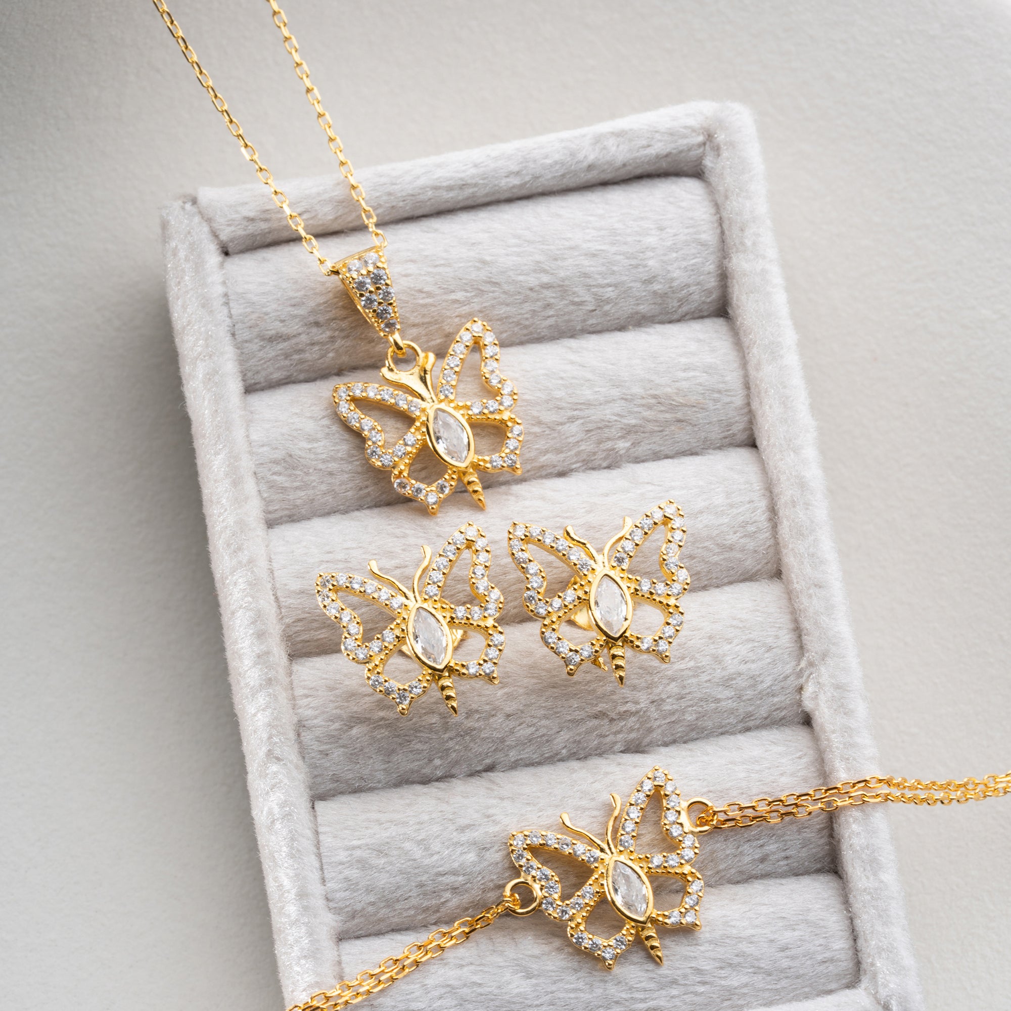 BUTTERFLY HALSKETTE | ARMBAND | OHRRING SET | 925 SILBER