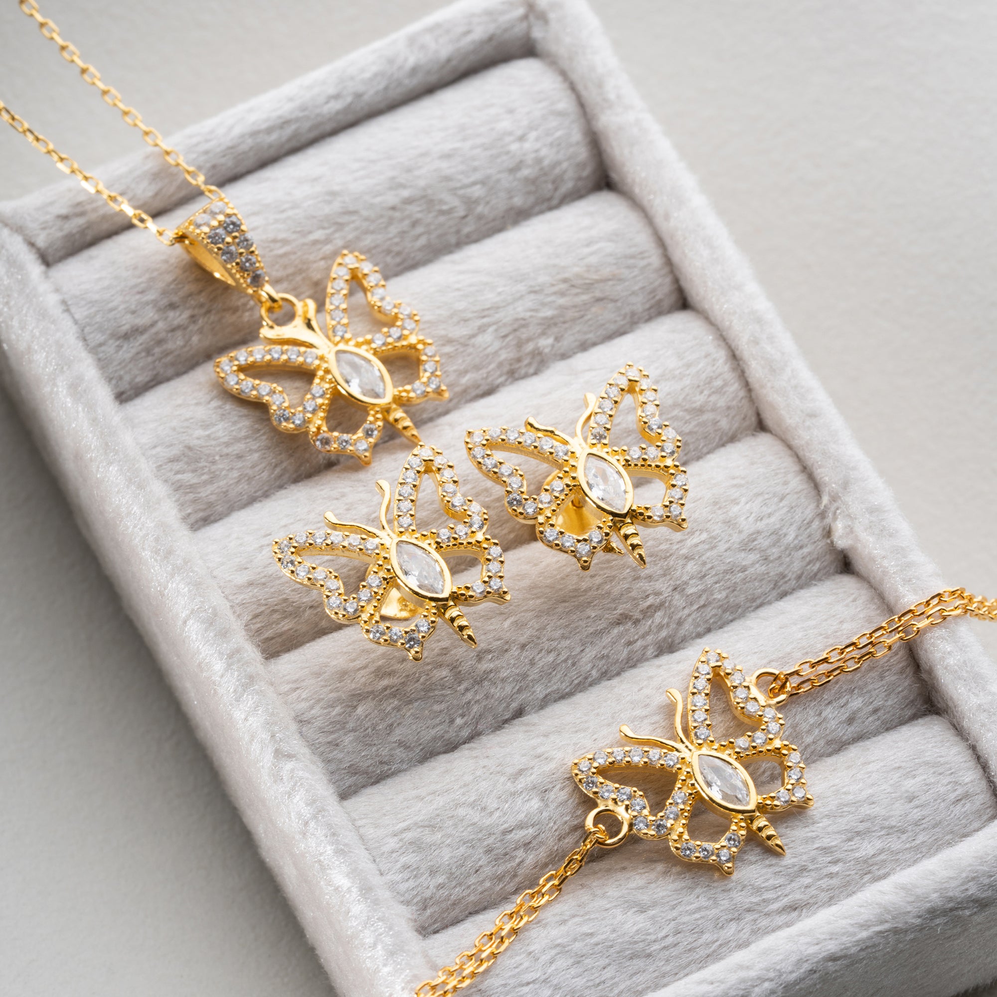 BUTTERFLY HALSKETTE | ARMBAND | OHRRING SET | 925 SILBER