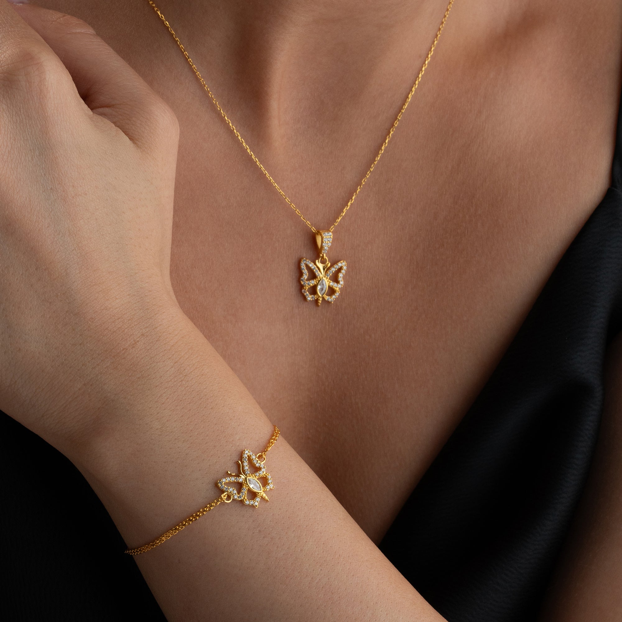 BUTTERFLY HALSKETTE | ARMBAND | OHRRING SET | 925 SILBER