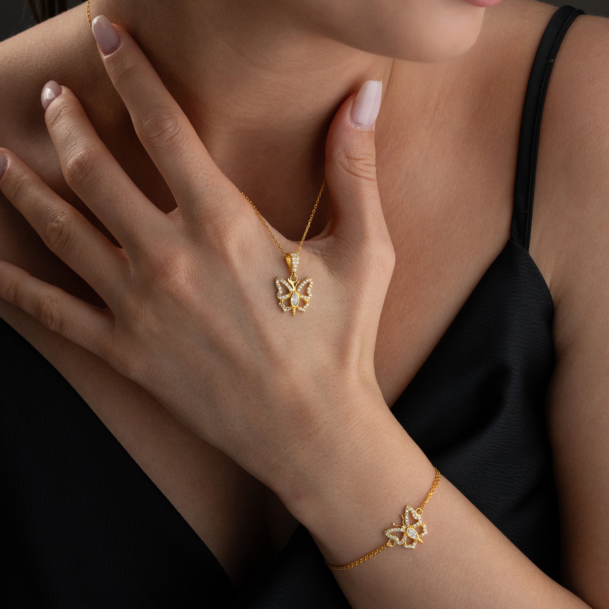 BUTTERFLY HALSKETTE | ARMBAND | OHRRING SET | 925 SILBER