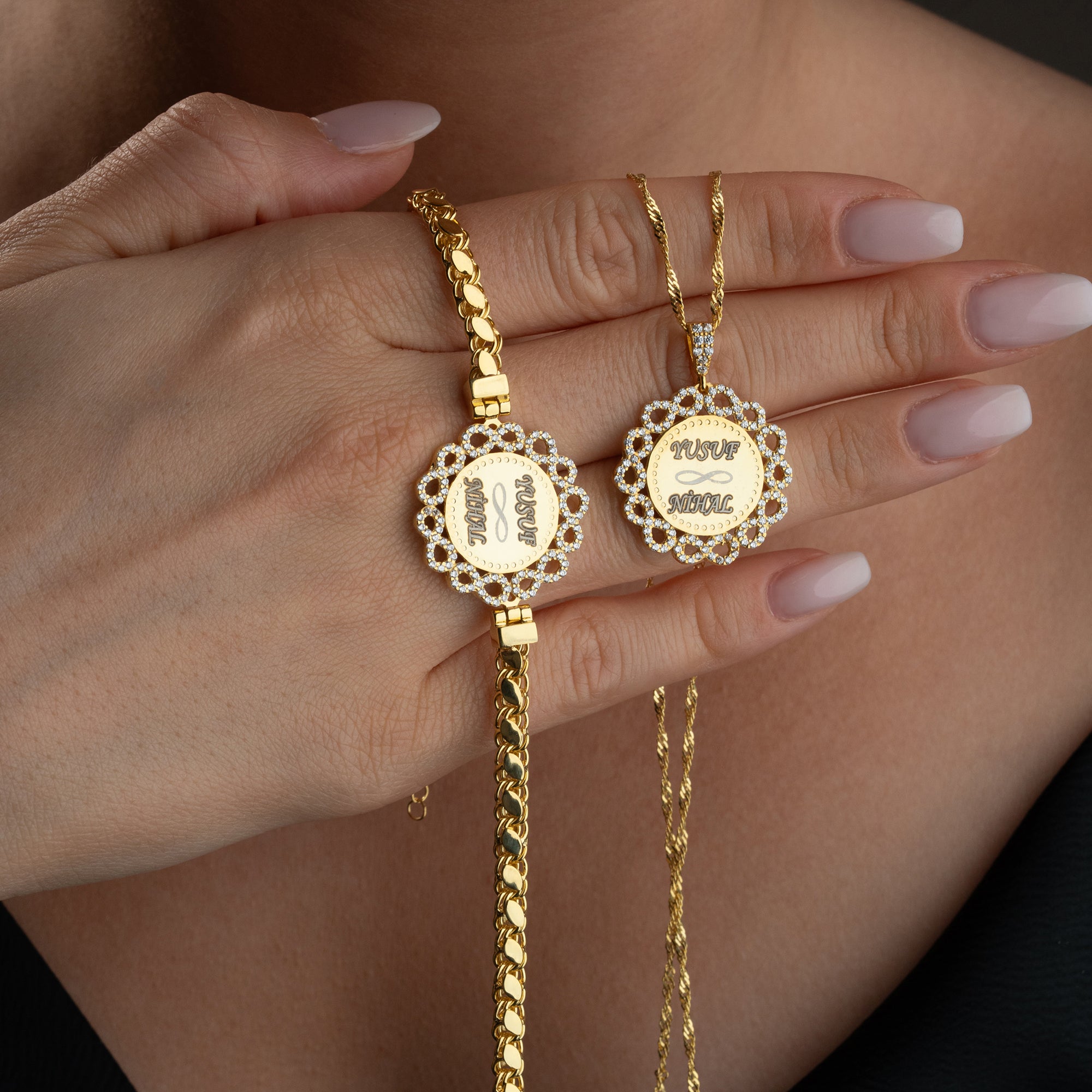 WAVE GRAVUR HALSKETTE | ARMBAND SET | 925 SILBER - Kardelen