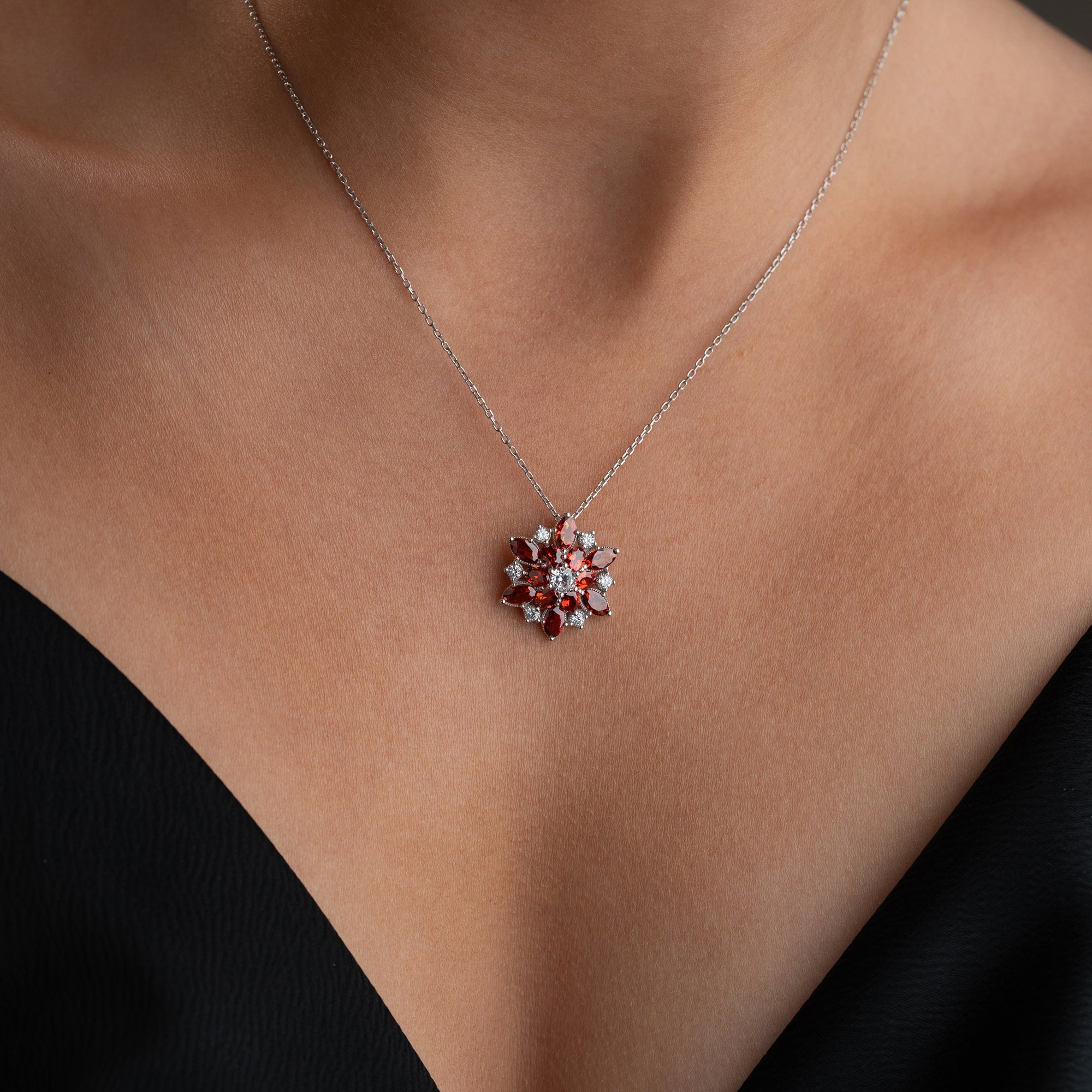 ROTE LOTUS HALSKETTE| 925 SILBER