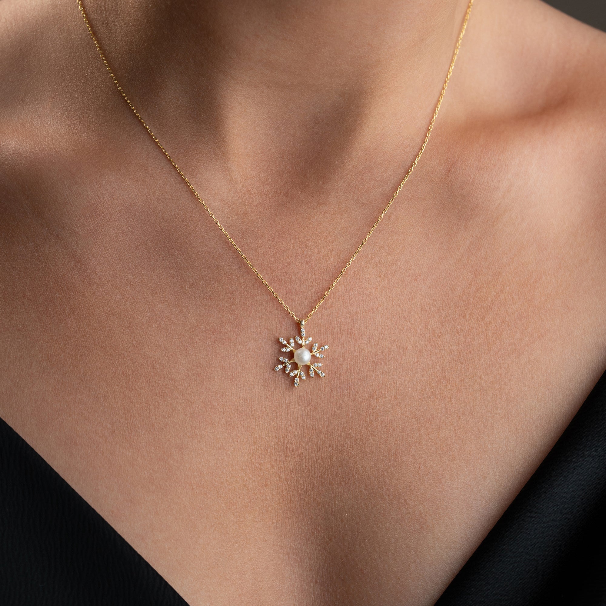 SCHNEEFLOCKE PEARL HALSKETTE| 925 SILBER