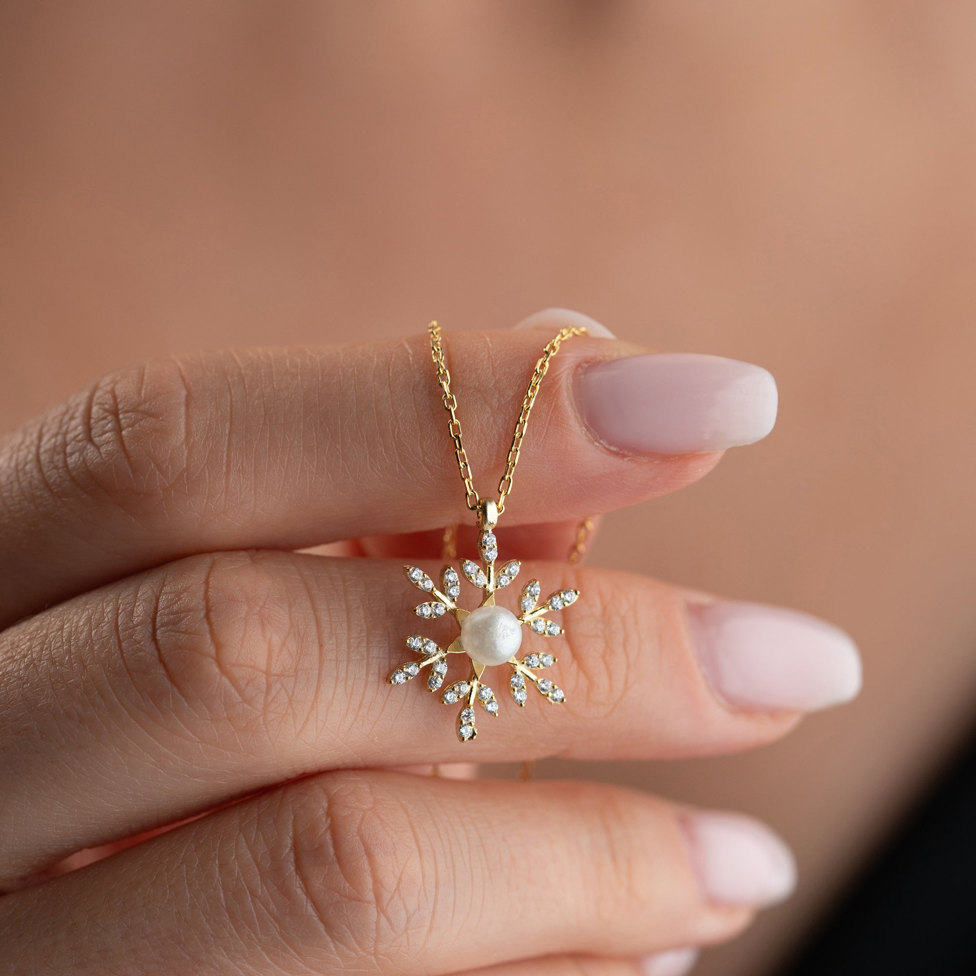 SCHNEEFLOCKE PEARL HALSKETTE| 925 SILBER