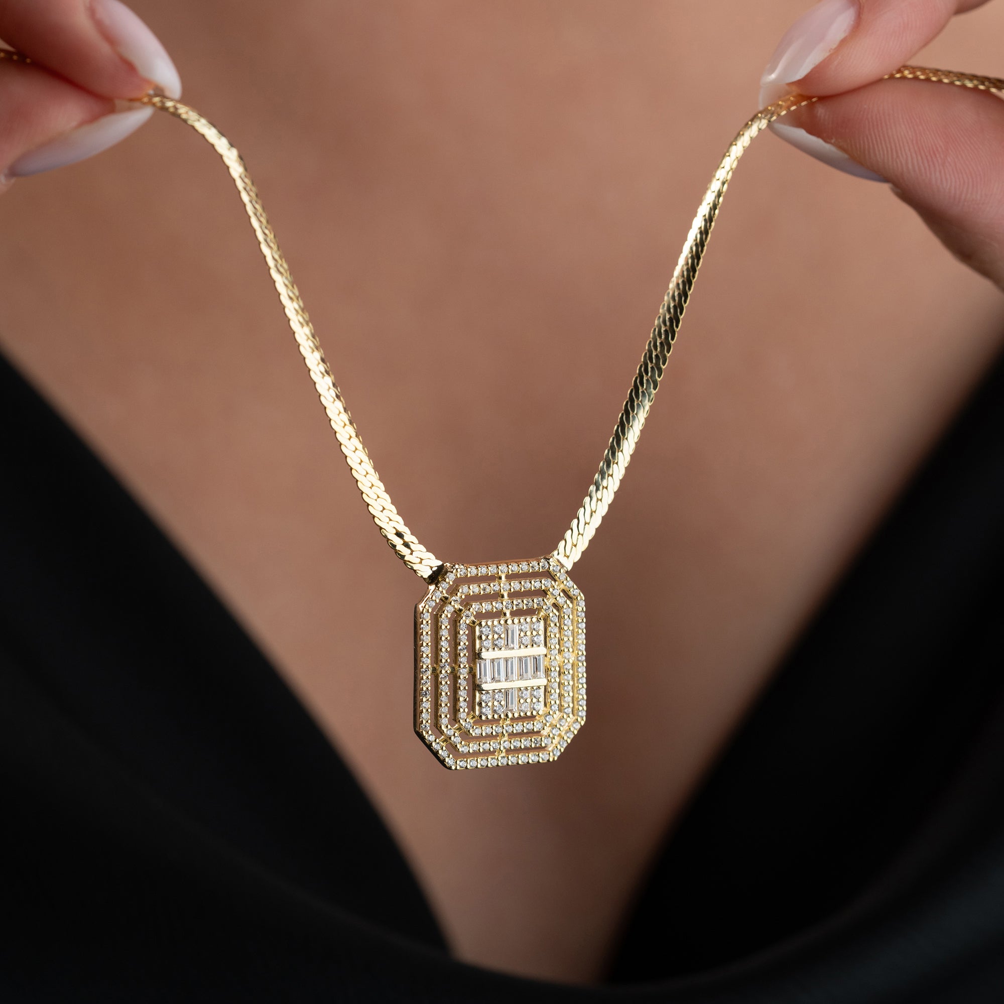 SQUARED BAGUETTE HALSKETTE| 925 SILBER