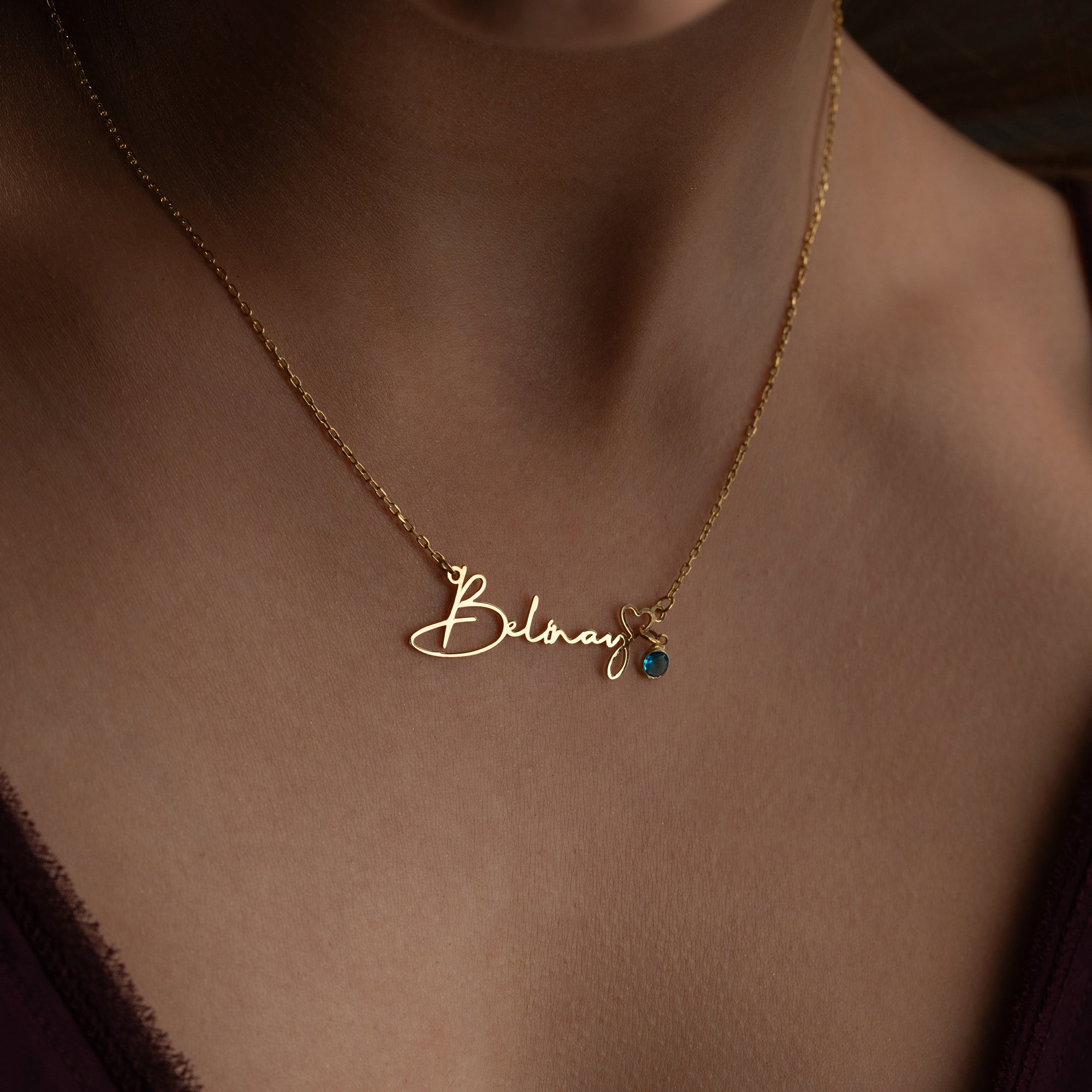 NAMENSKETTE MIT HERZ UND GEBURTSSTEIN| 925 SILBER