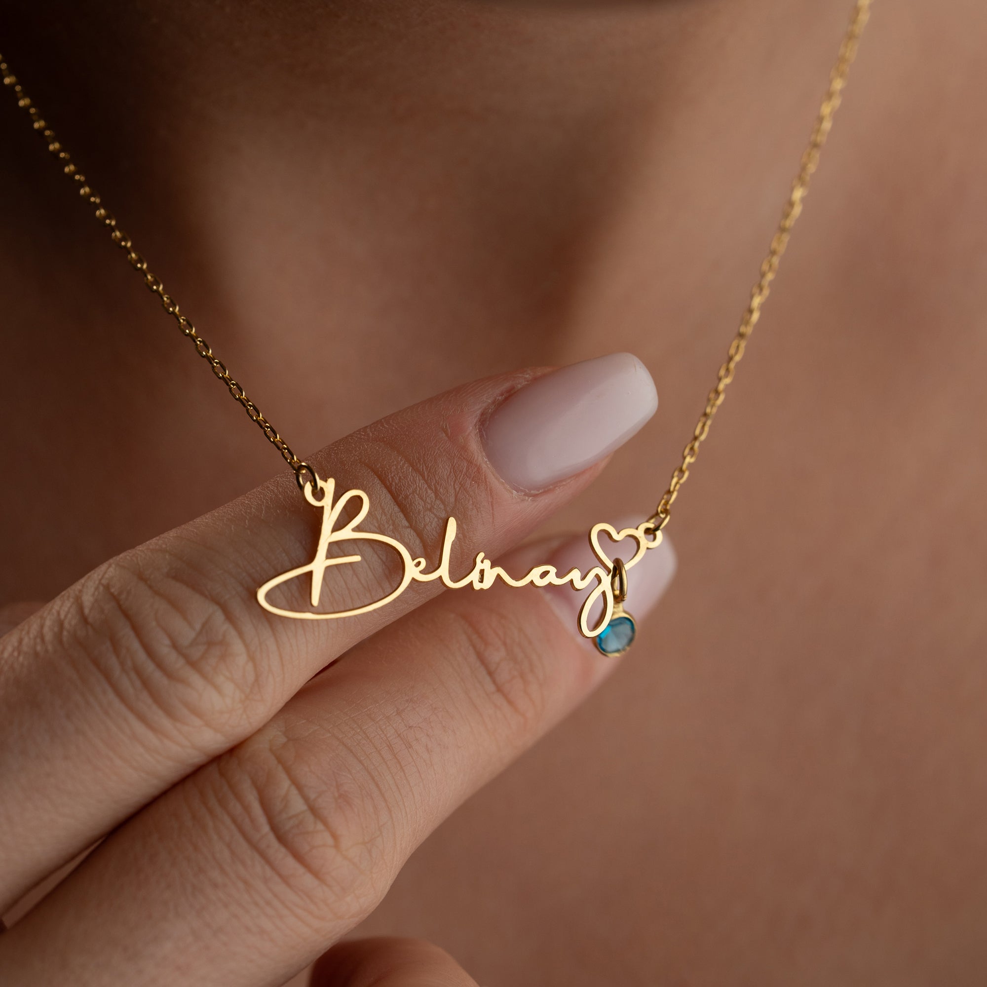 NAMENSKETTE MIT HERZ UND GEBURTSSTEIN| 925 SILBER