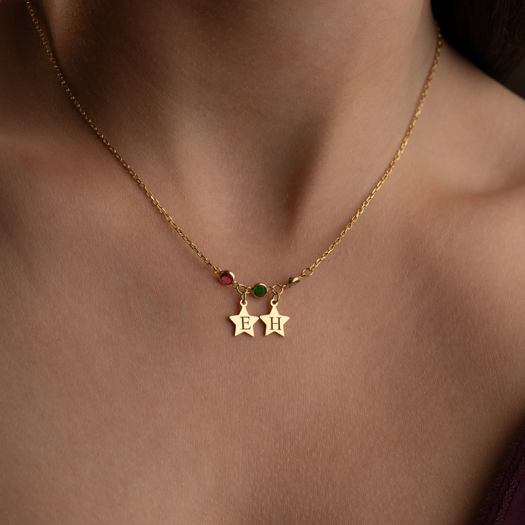 DUO STERN GEBURTSSTEIN HALSKETTE | 925 SILBER