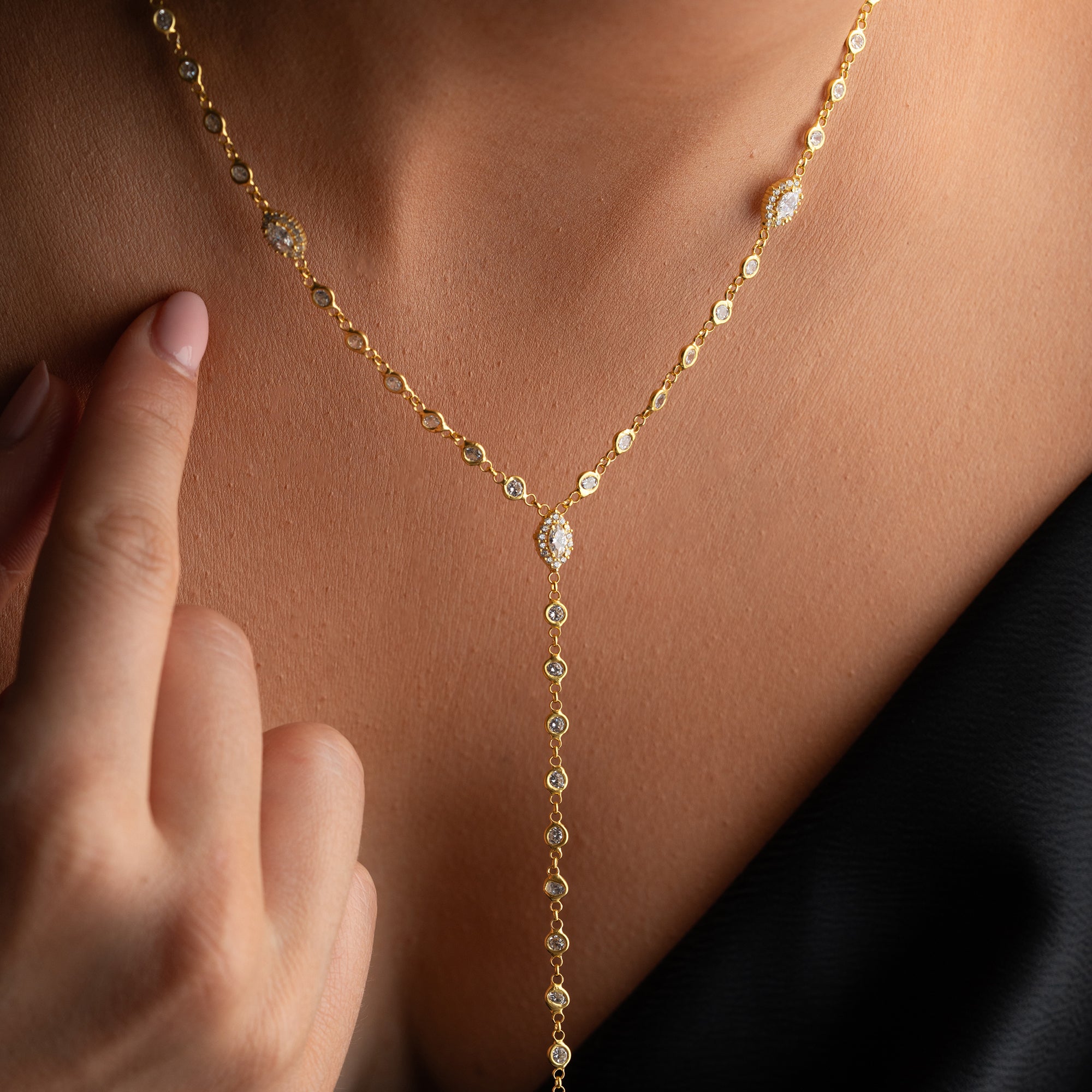 Y-MIT MARQUISE-STEINEN HALSKETTE | 925 SILBER