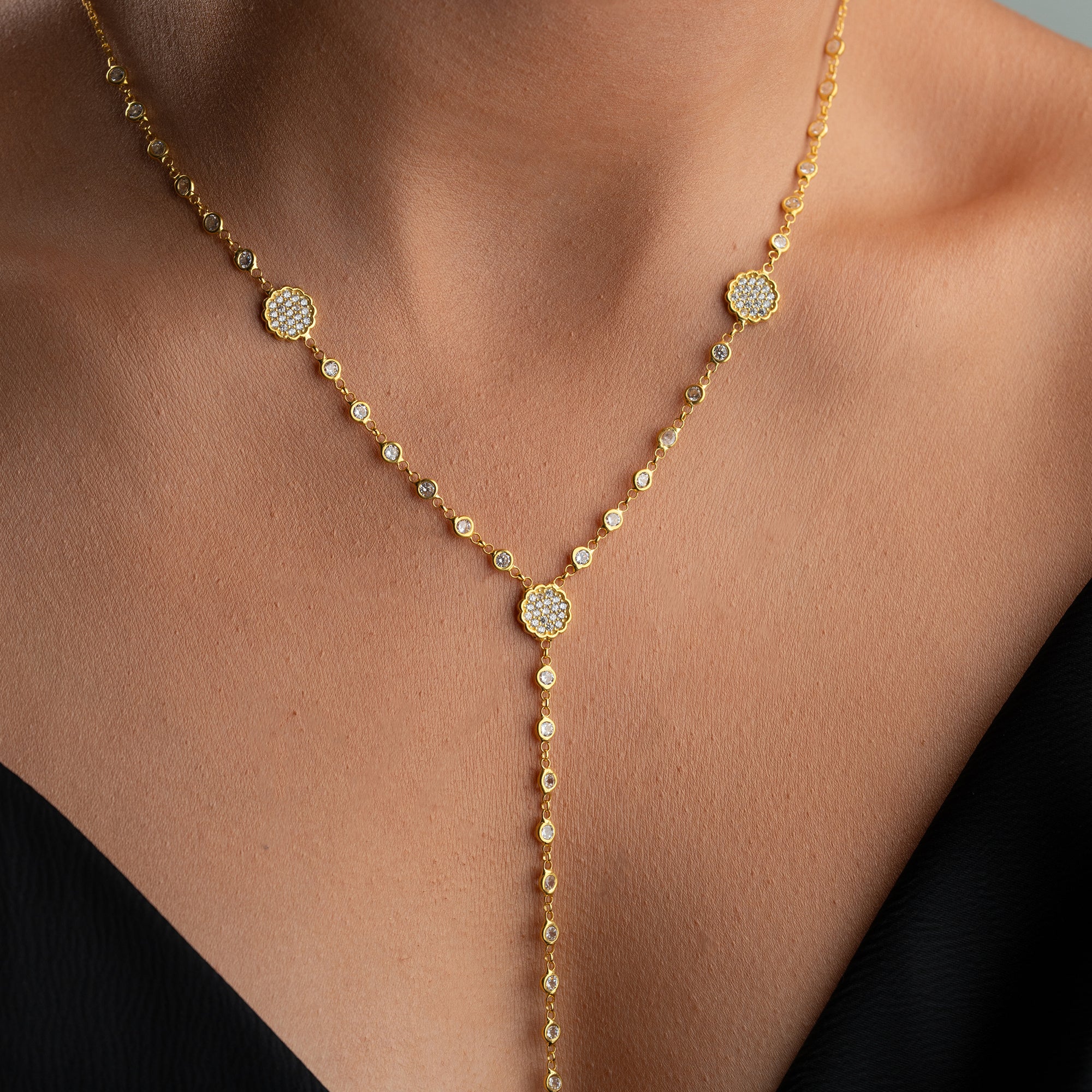 Y-MIT PAVÉ PLÄTTCHEN HALSKETTE | 925 SILBER