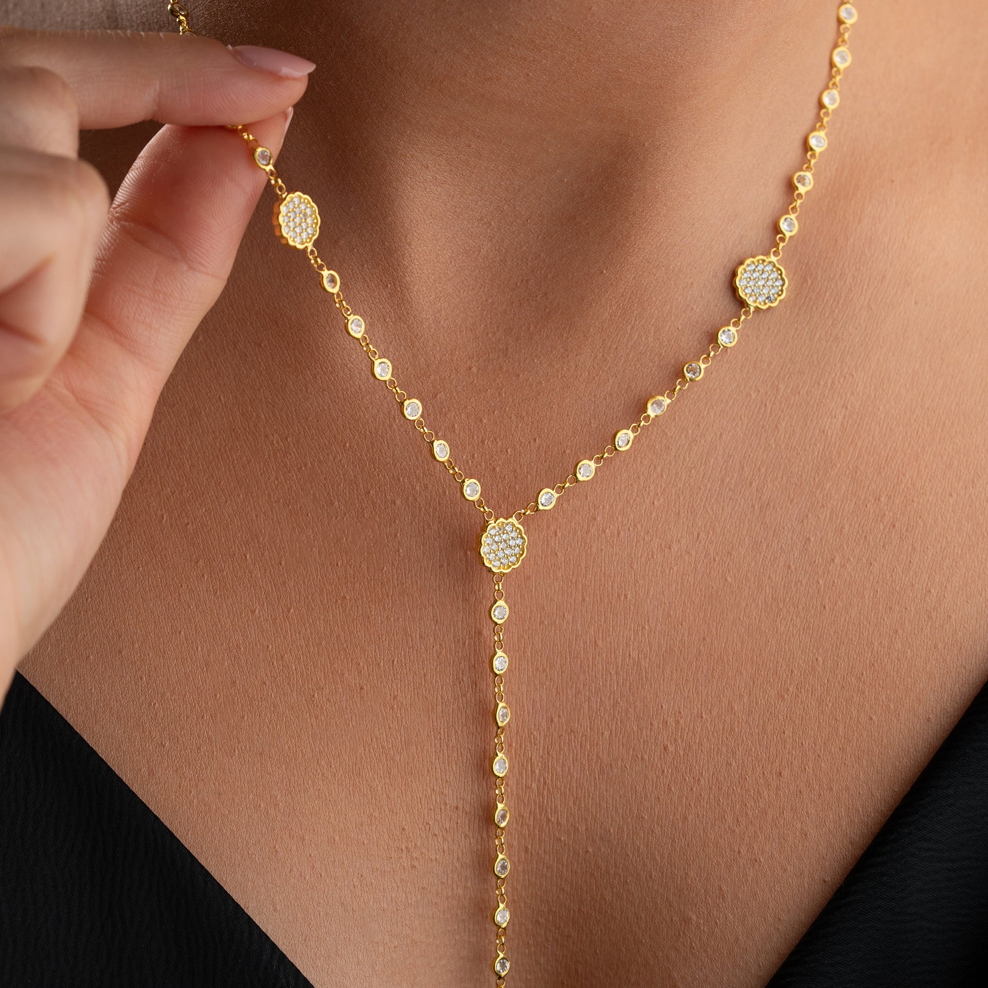Y-MIT PAVÉ PLÄTTCHEN HALSKETTE | 925 SILBER