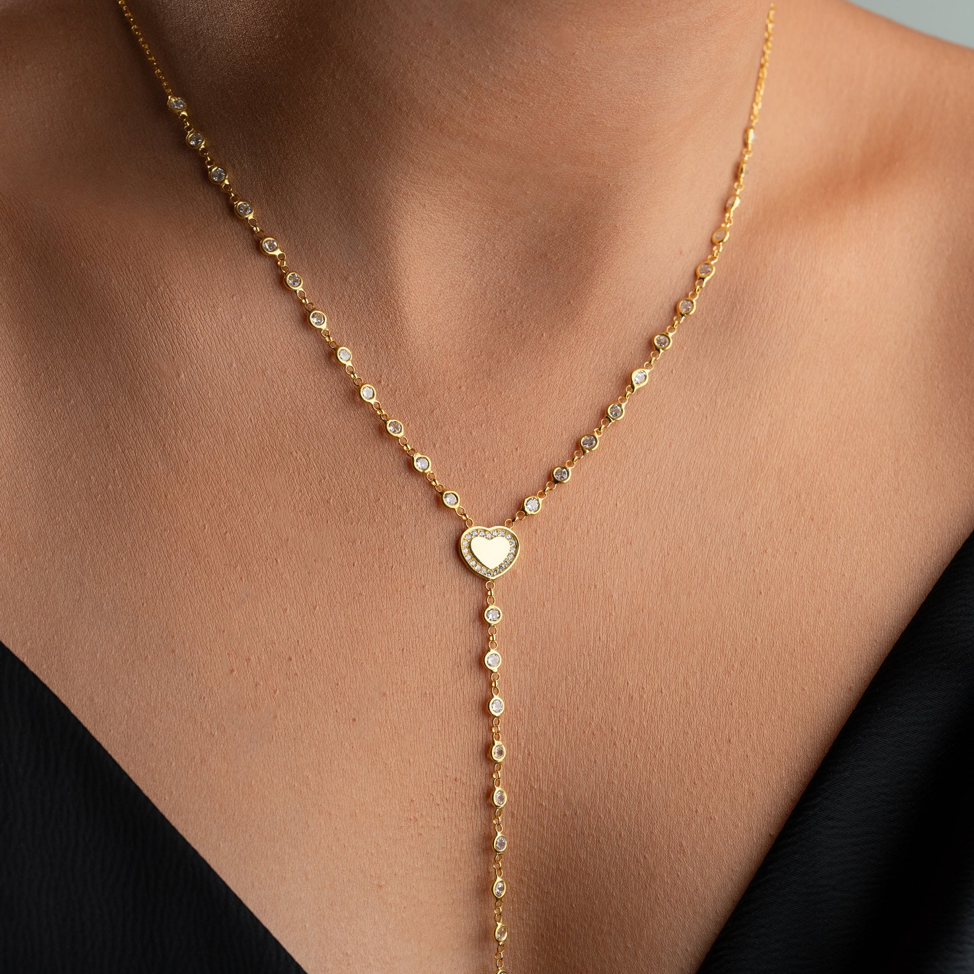 Y-MIT HERZ MEDAILLON HALSKETTE | 925 SILBER