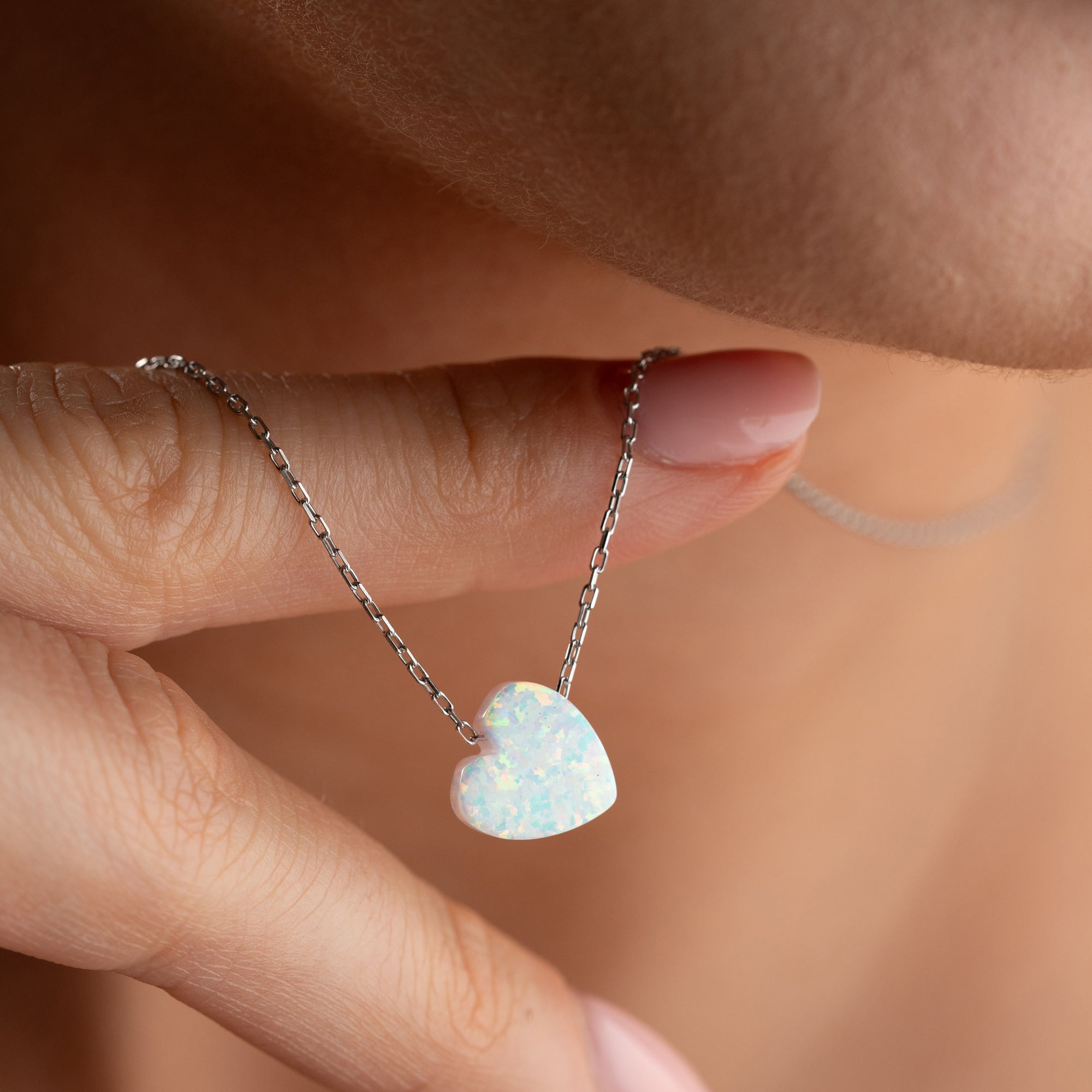 HERZ OPAL HALSKETTE | 925 SILBER