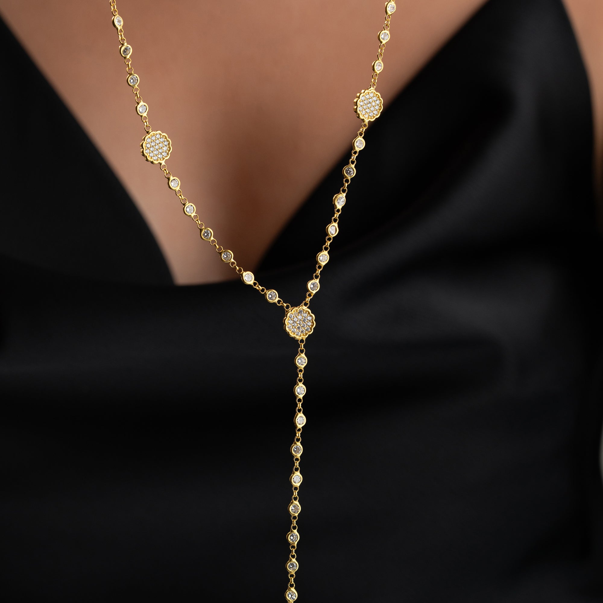 Y-MIT PAVÉ PLÄTTCHEN HALSKETTE | 925 SILBER