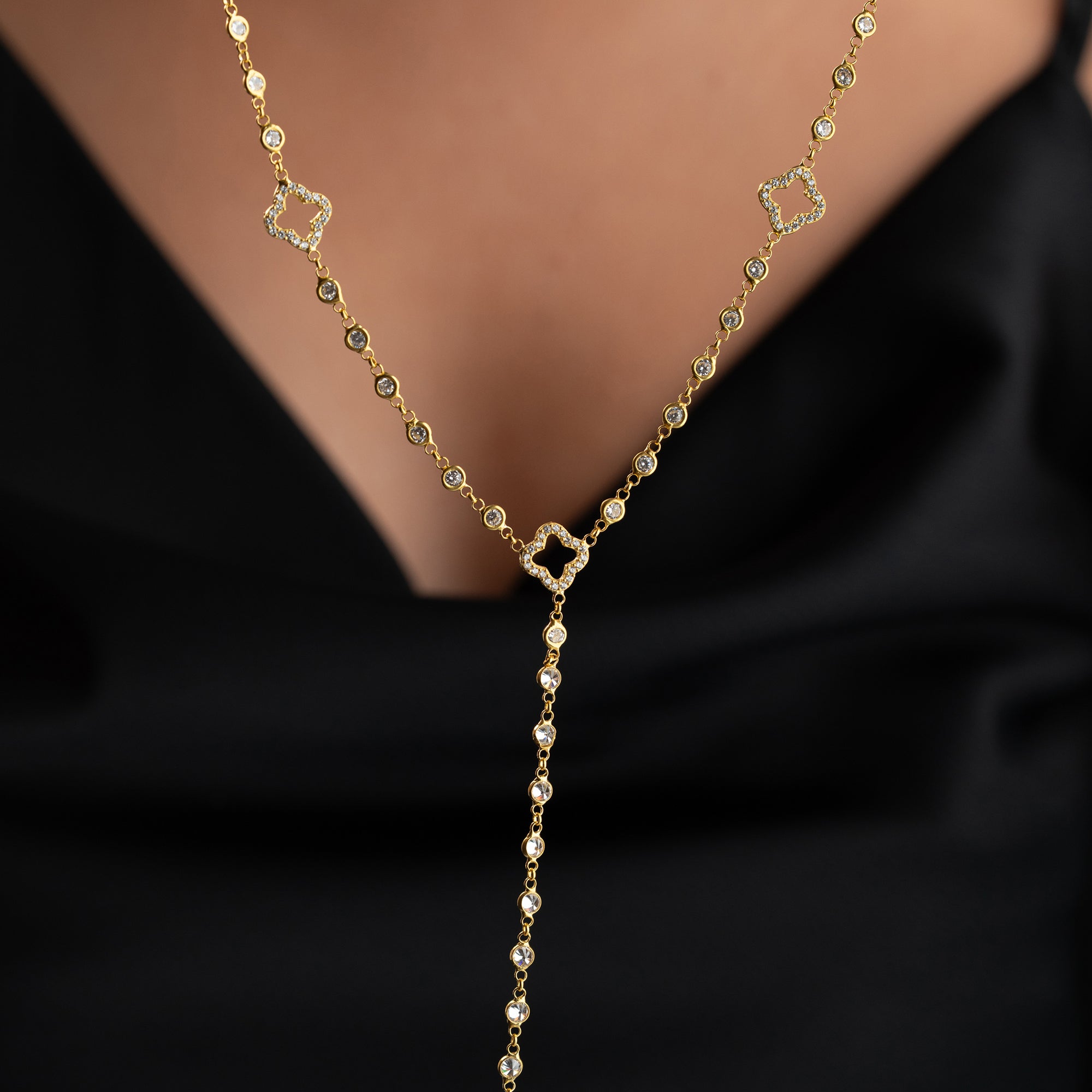 FILIGRANE Y-MIT KLEEBLATT-MOTIVEN HALSKETTE | 925 SILBER