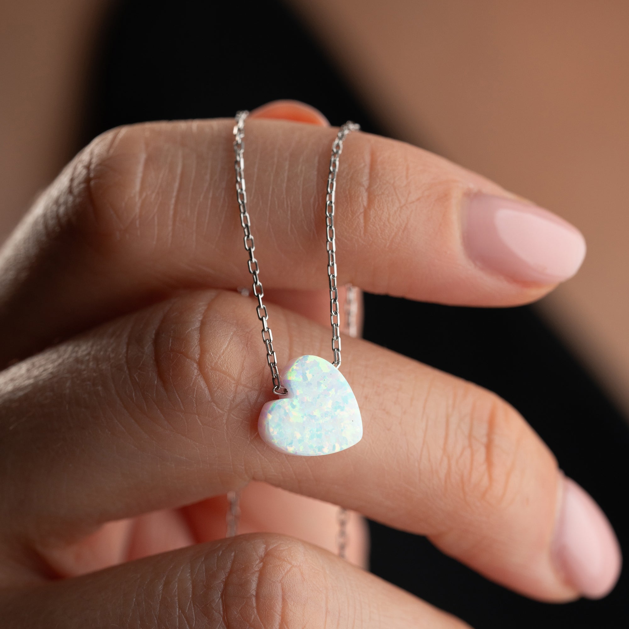 HERZ OPAL HALSKETTE | 925 SILBER