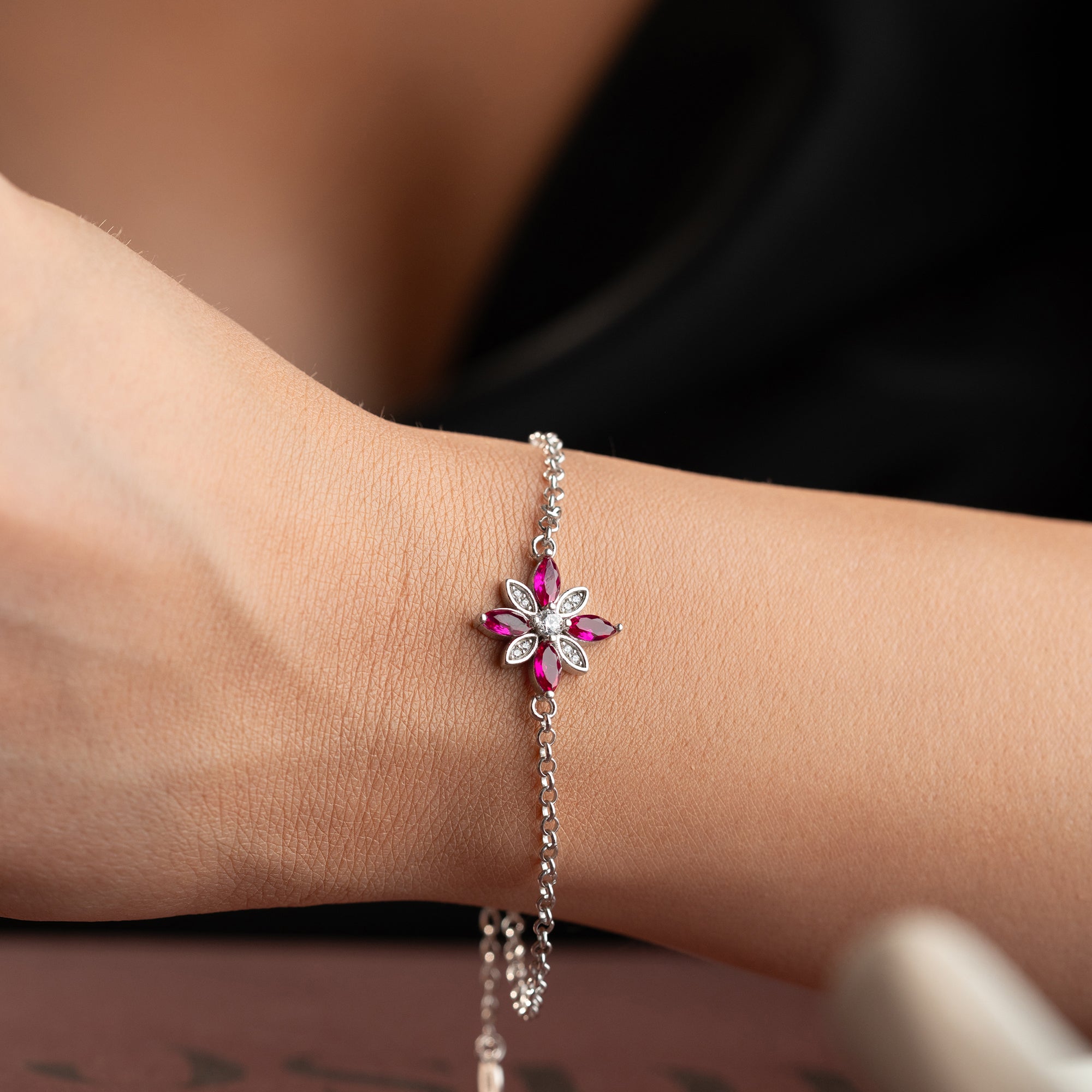 FUCHSIA BLUME ARMKETTE | 925 SILBER