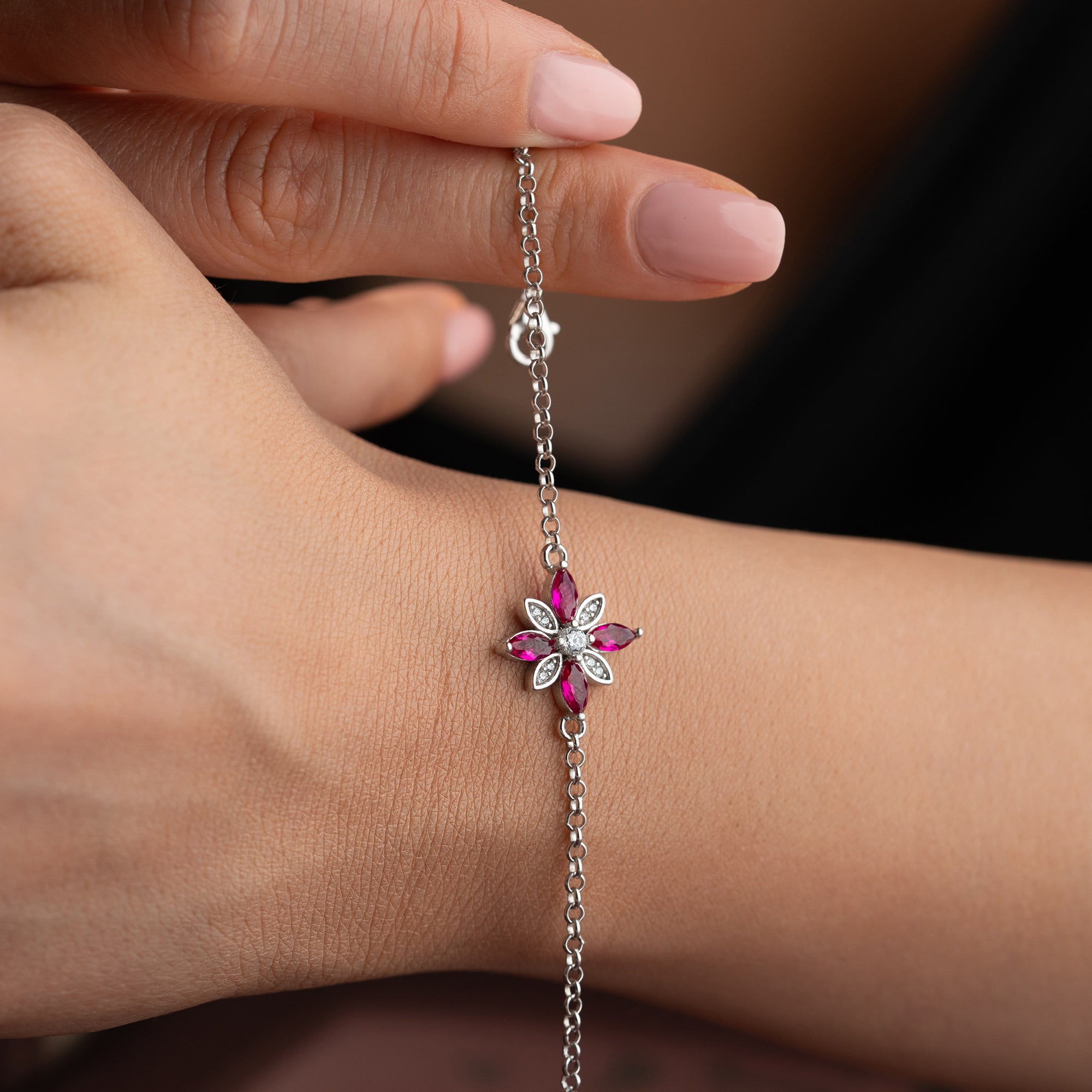 FUCHSIA BLUME ARMKETTE | 925 SILBER