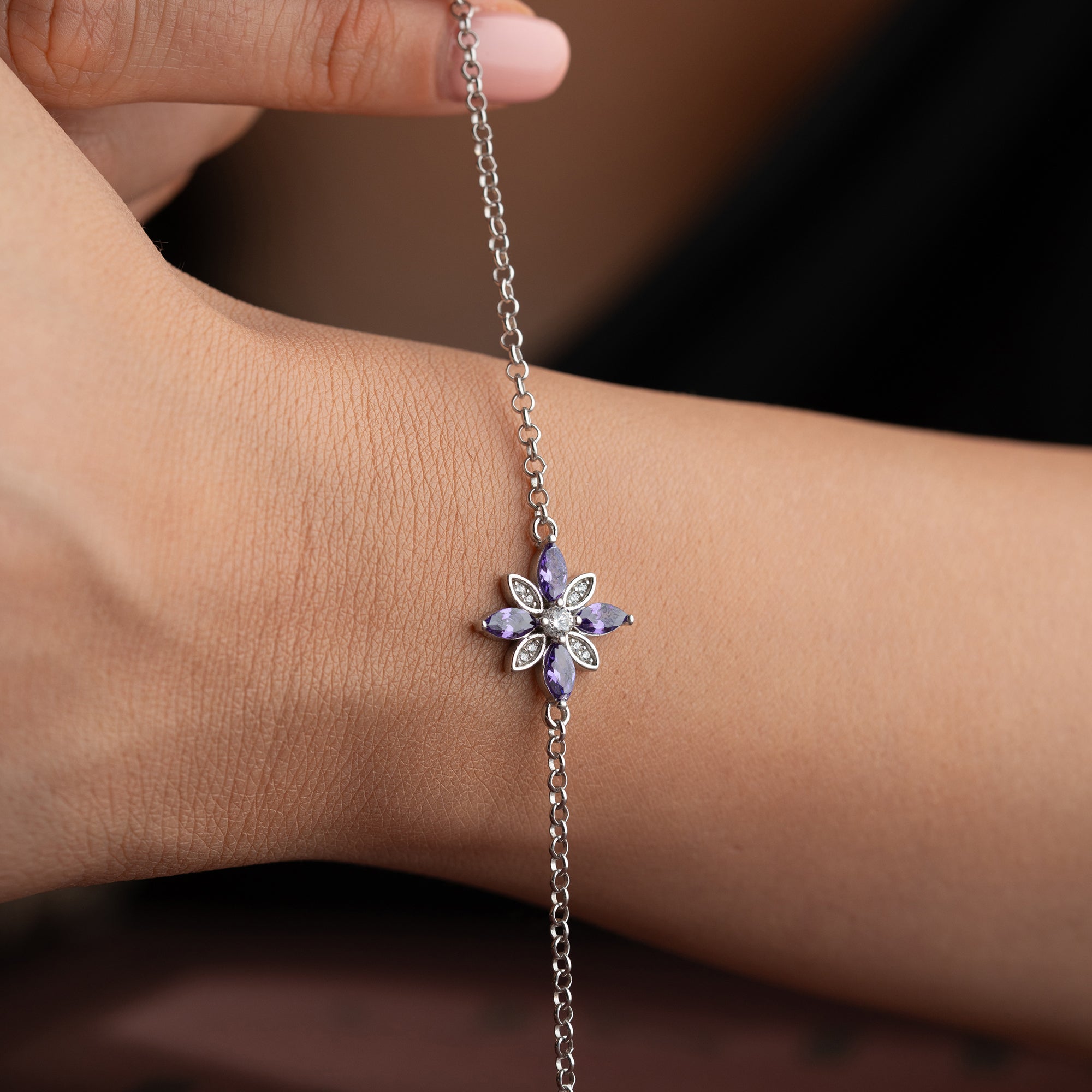 VIOLETT BLUME ARMKETTE | 925 SILBER