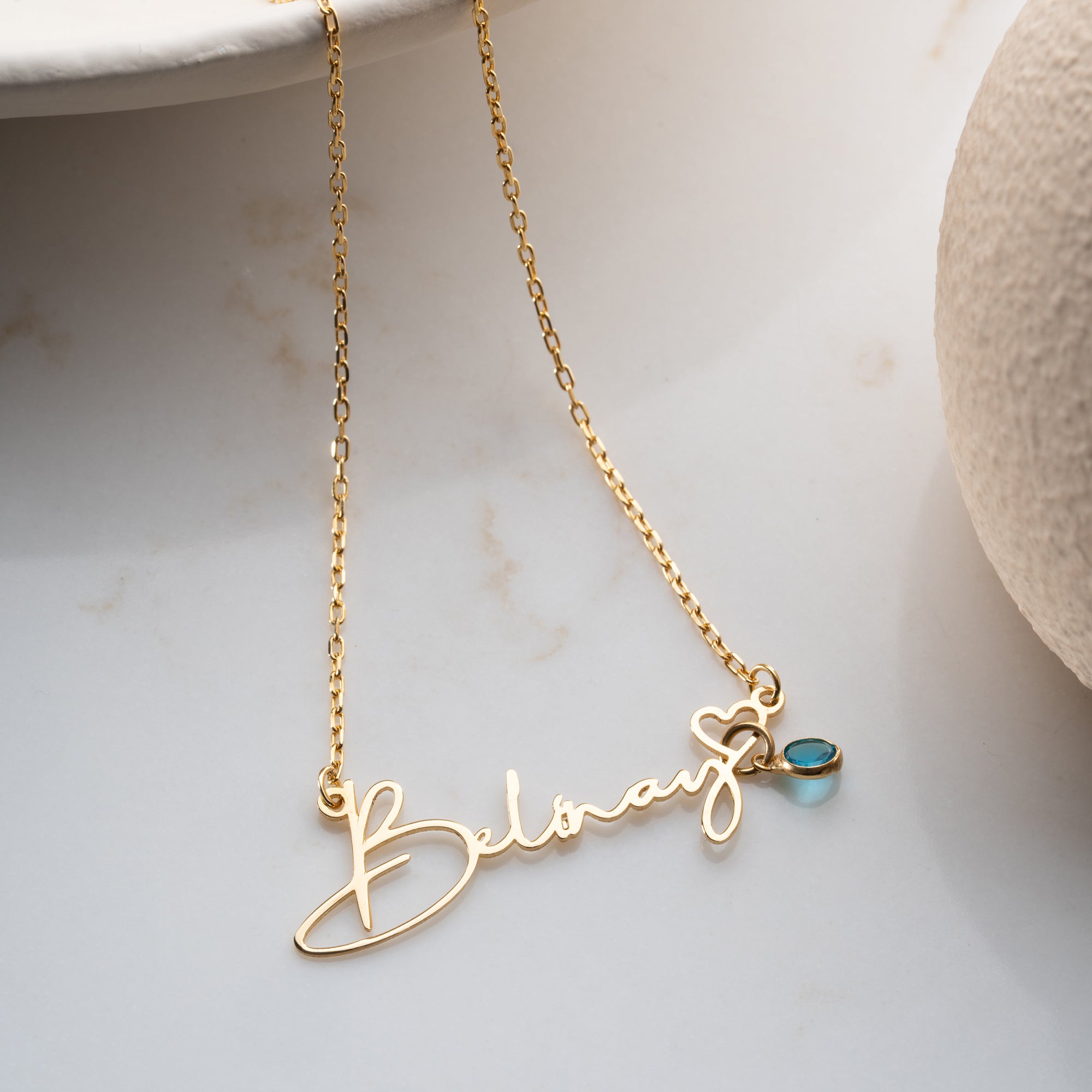 NAMENSKETTE MIT HERZ UND GEBURTSSTEIN| 925 SILBER