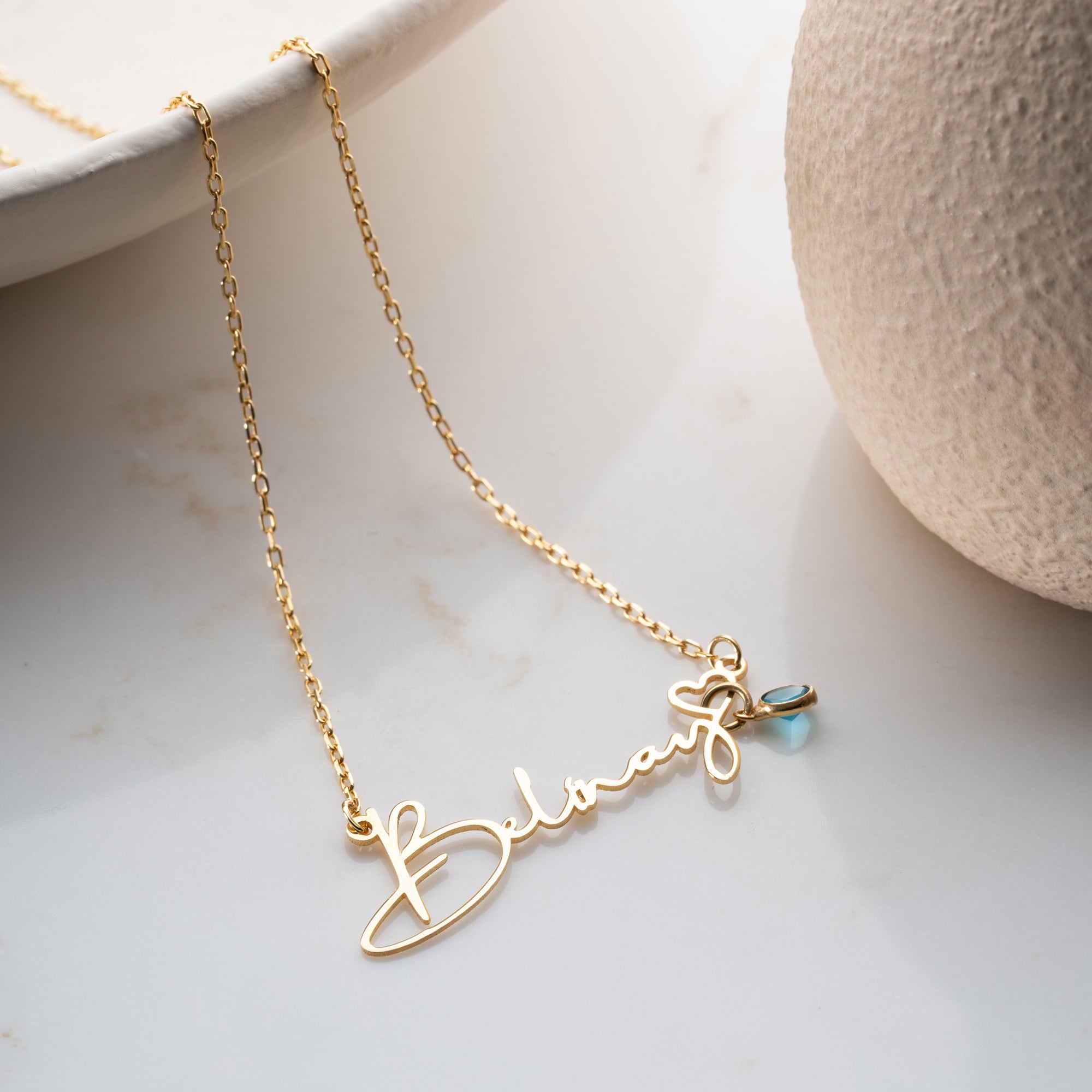 NAMENSKETTE MIT HERZ UND GEBURTSSTEIN| 925 SILBER