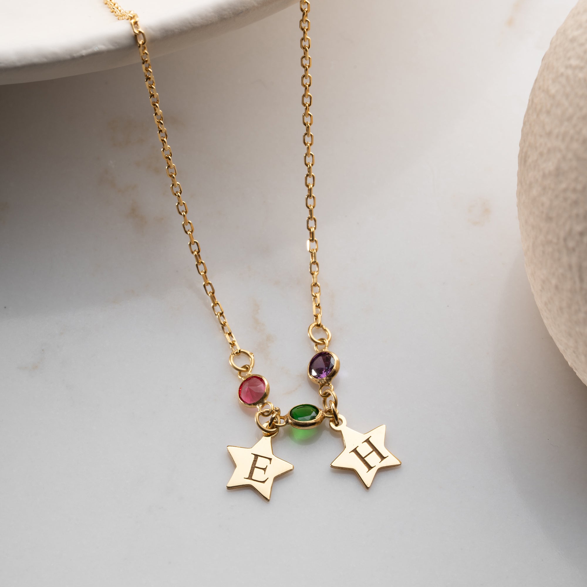 DUO STERN GEBURTSSTEIN HALSKETTE | 925 SILBER