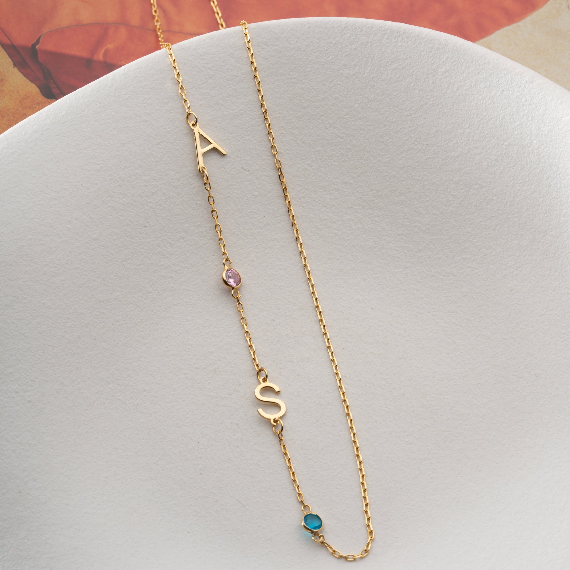 DUO LETTER & STEIN HALSKETTE | 925 SILBER