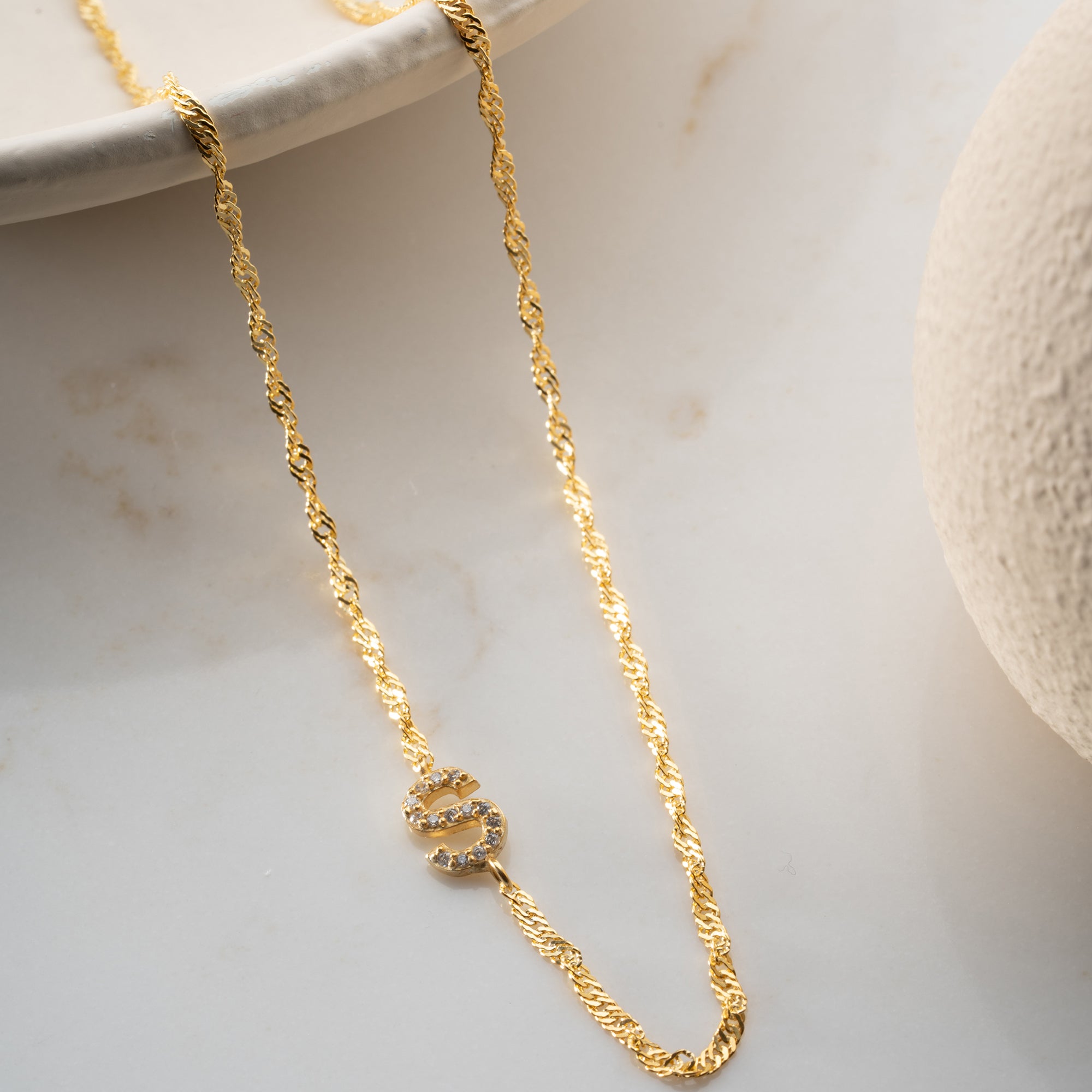 SINGAPUR ZIRKONIA BUCHSTABEN HALSKETTE | 925 SILBER