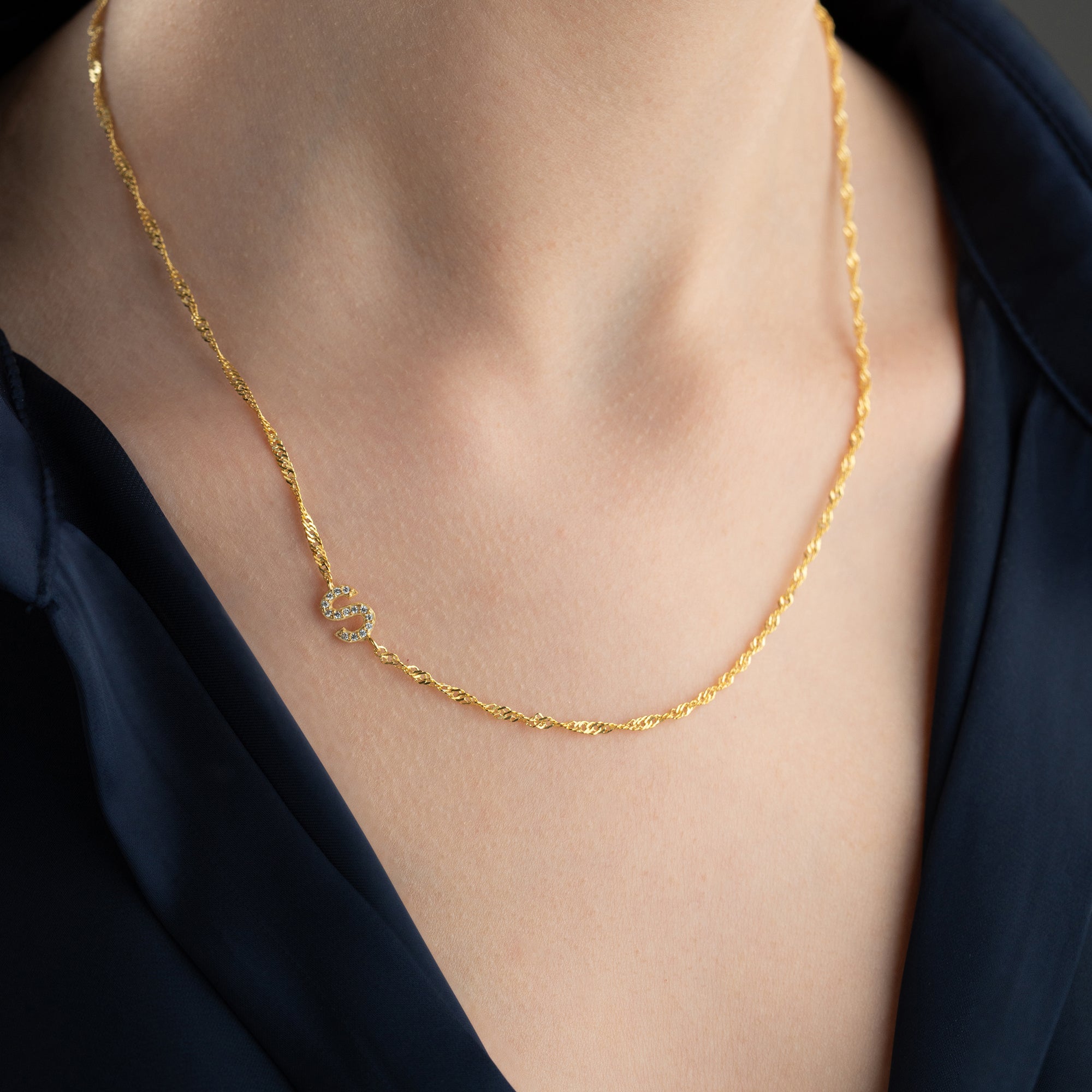 SINGAPORE ZIRCONIA LETTER NECKLACE | 925 SILVER