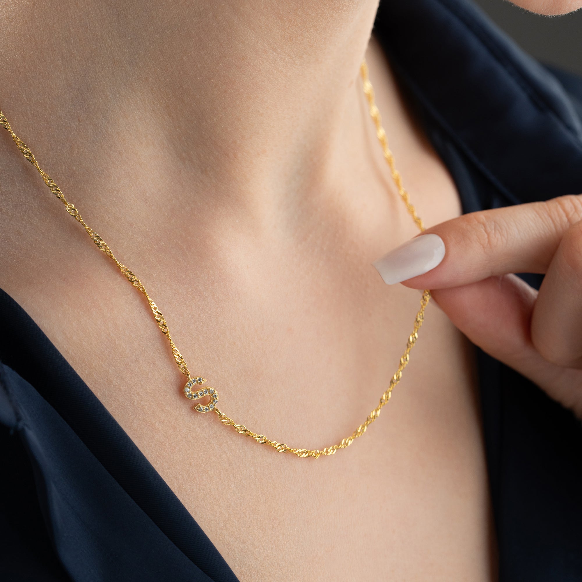 SINGAPORE ZIRCONIA LETTER NECKLACE | 925 SILVER