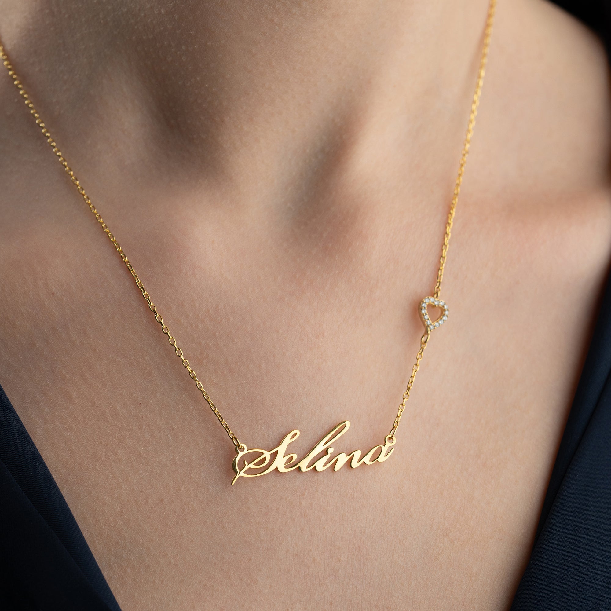 Namenskette mit Zirkonia Herz - 925 SILBER