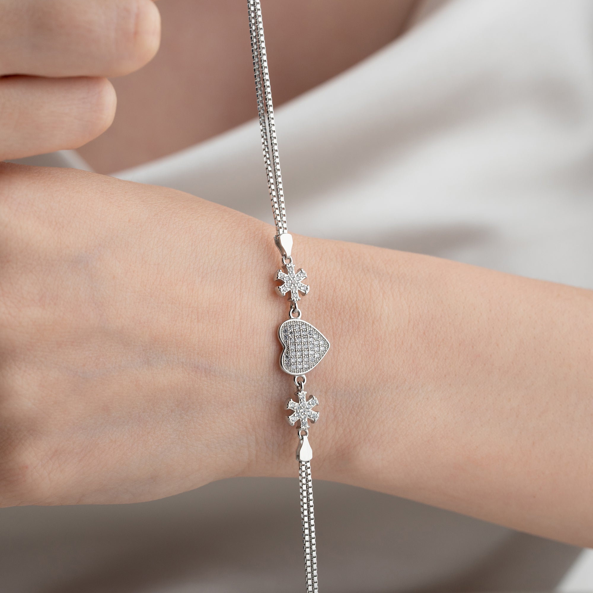 HERZ SCHNEEFLOCKE BLOOM ARMBAND | 925 SILBER
