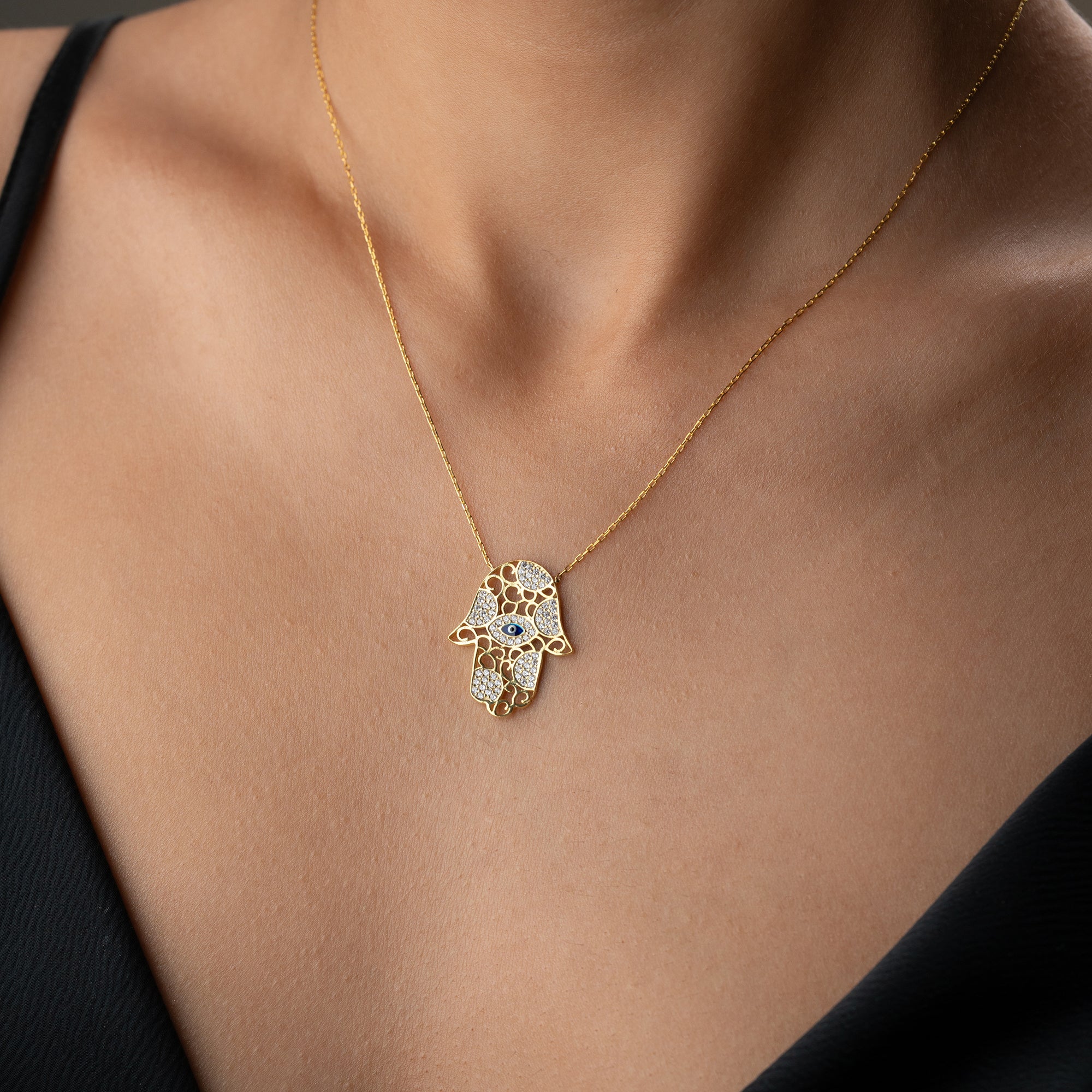 FATIMAS HAND MIT NAZAR & ZIRKONIA HALSKETTE | 925 SILBER