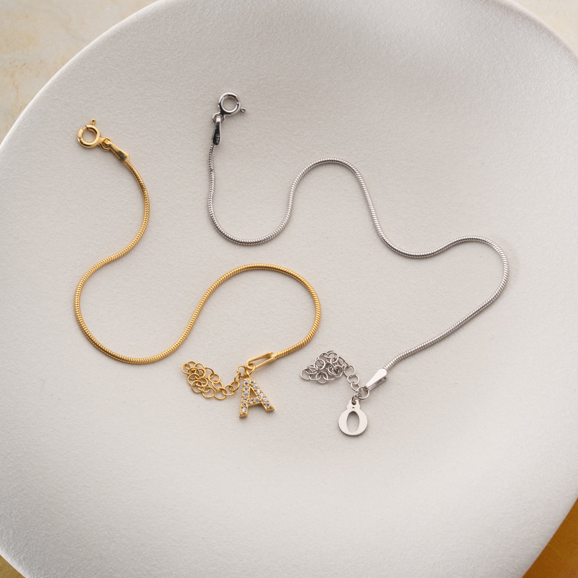 SLIM SNAKE SKIN BUCHSTABEN PARTNERARMBAND | 925 SILBER