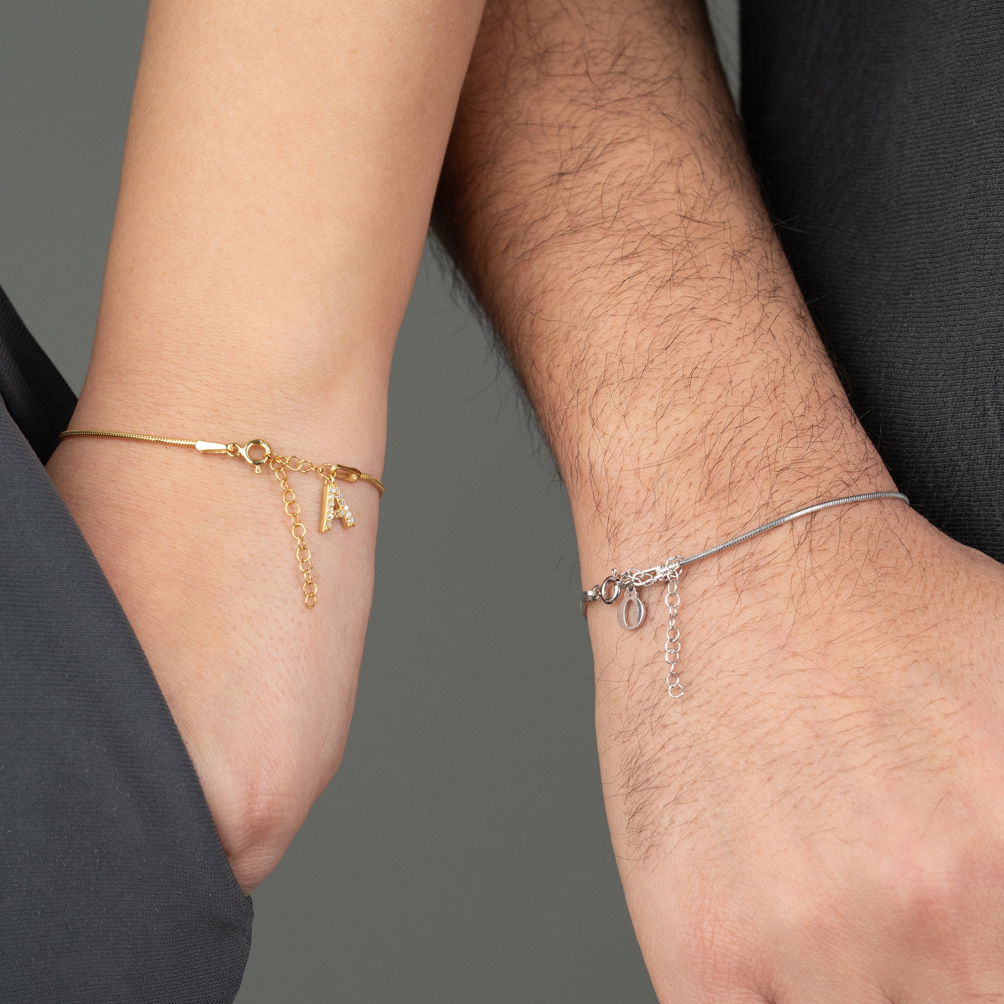 SLIM SNAKE SKIN BUCHSTABEN PARTNERARMBAND | 925 SILBER