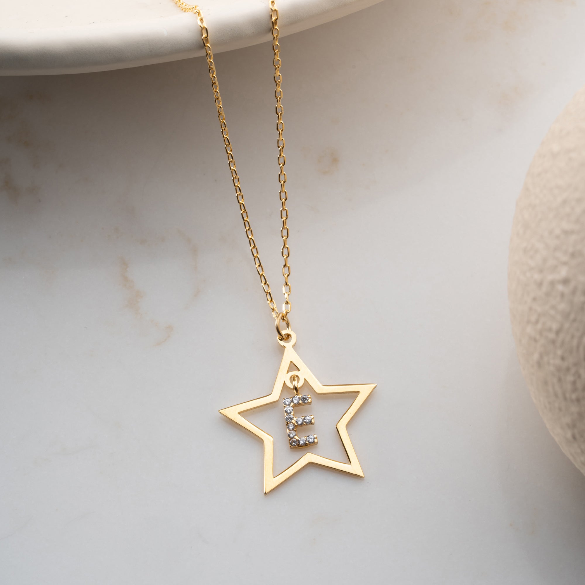 ZIRKONSTEIN STERN BUCHSTABEN HALSKETTE | 925 SILBER