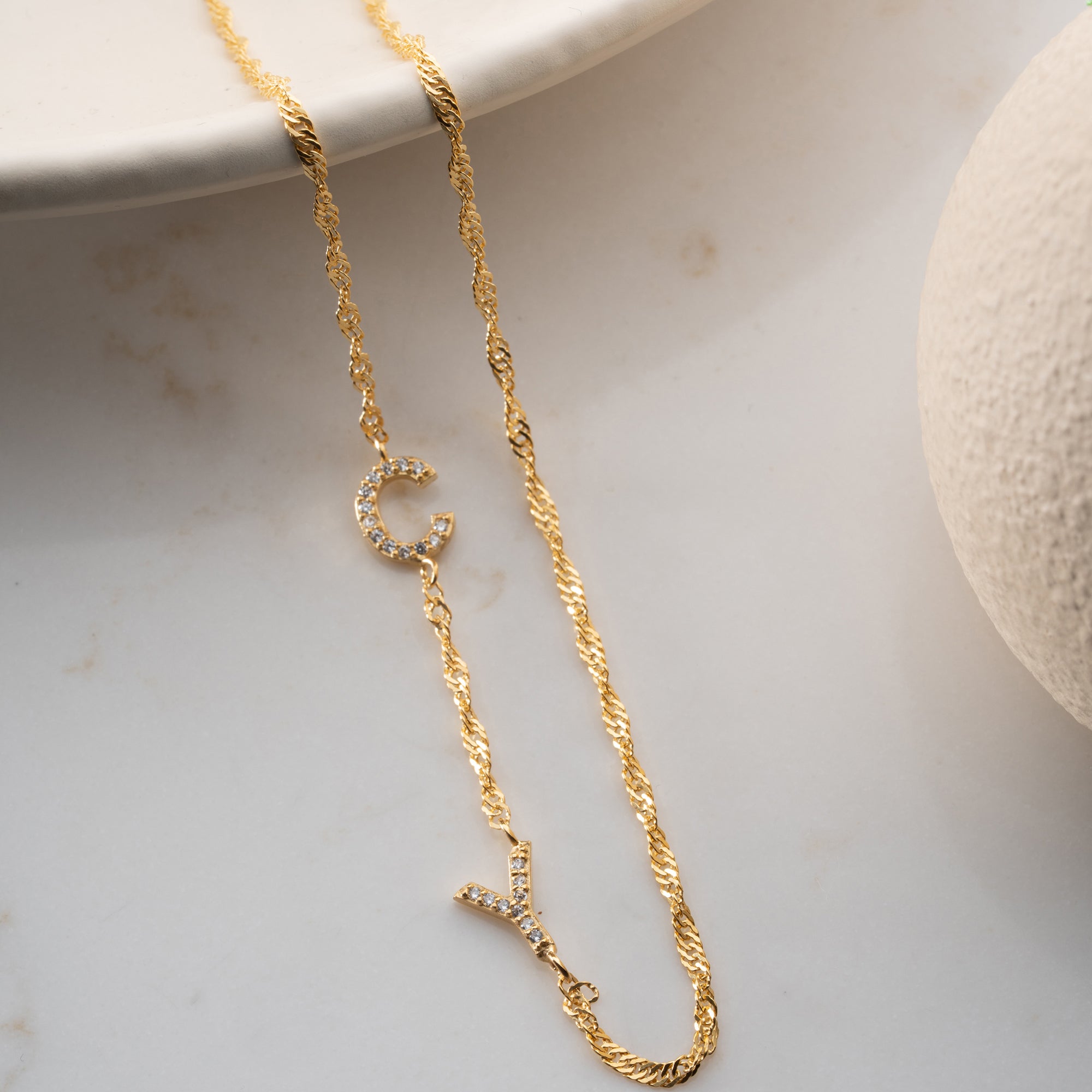 SINGAPUR DUO ZIRKONIA BUCHSTABEN HALSKETTE | 925 SILBER